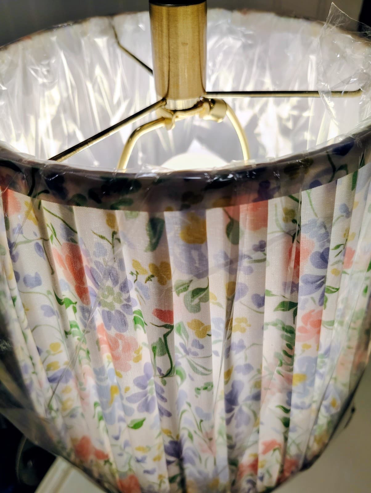 NWT Slender Brass Toned Metal Lamp With Floral Shade, Cambodia - Thumbnail 11