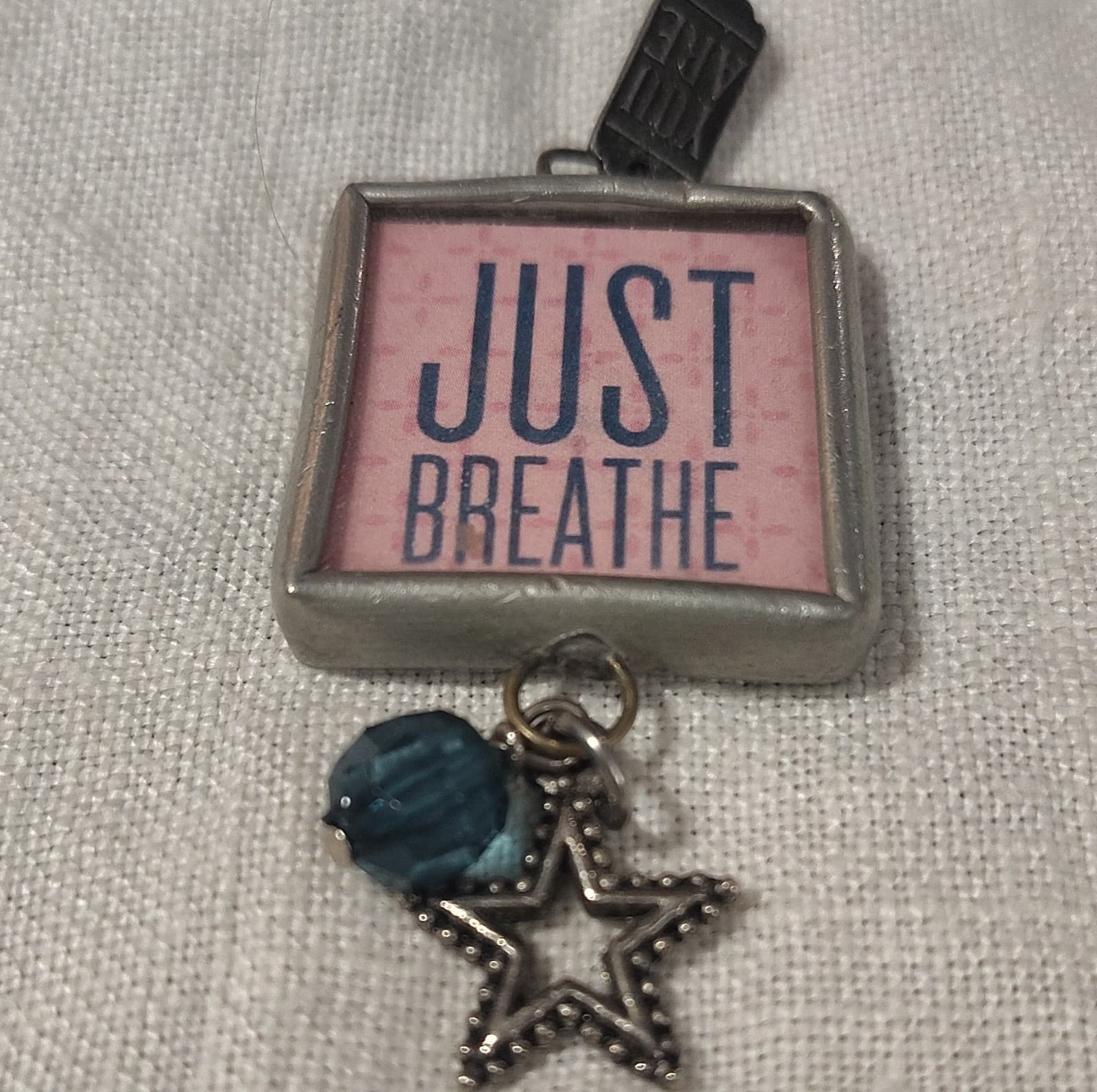 Inspirational Square Star Glass Pendant Charm with Blue Crystal, Silver - Thumbnail 2