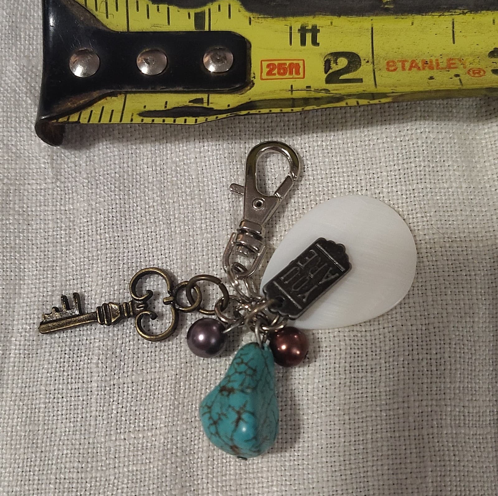 Handmade Charm Keychain Shell Beads Faux Turquoise Key Accent Silver Purple - Thumbnail 5