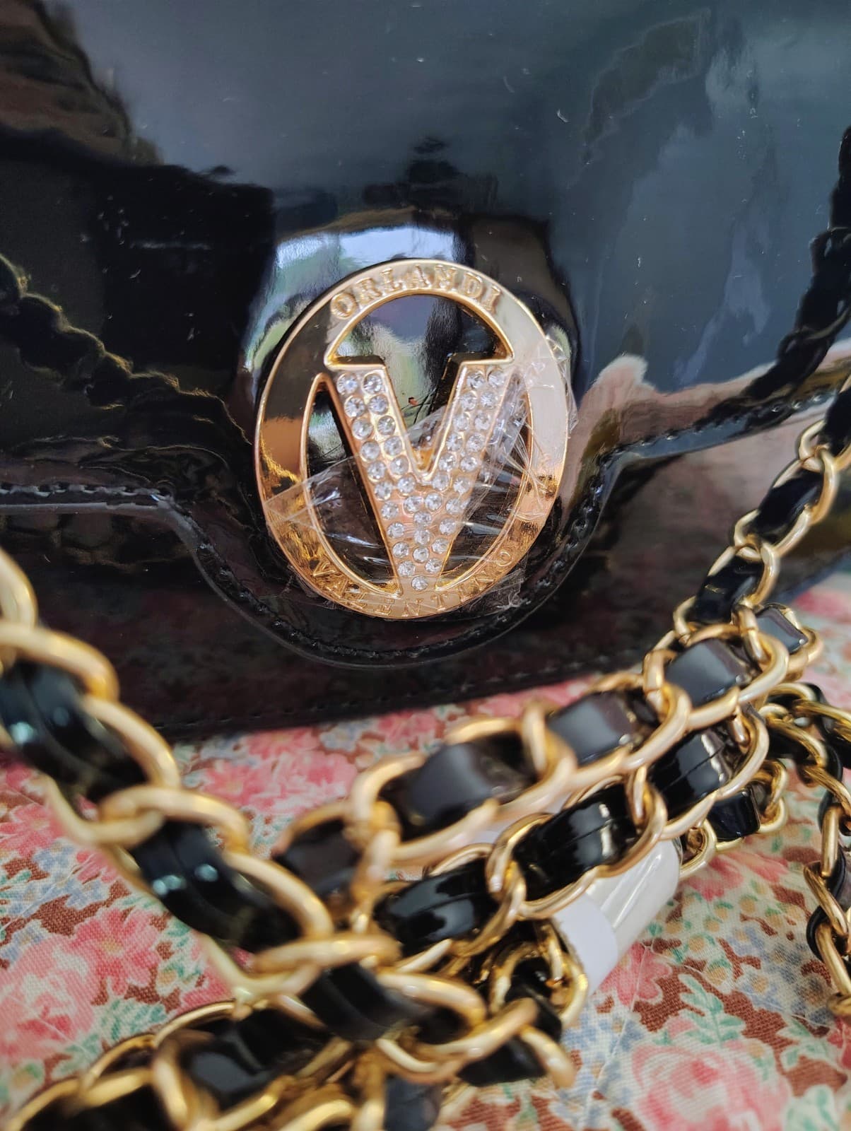 Valentino Orlandi black Formal Vegan Leather Bag With Gold Chain NWT MSRP 210.00 - Thumbnail 3