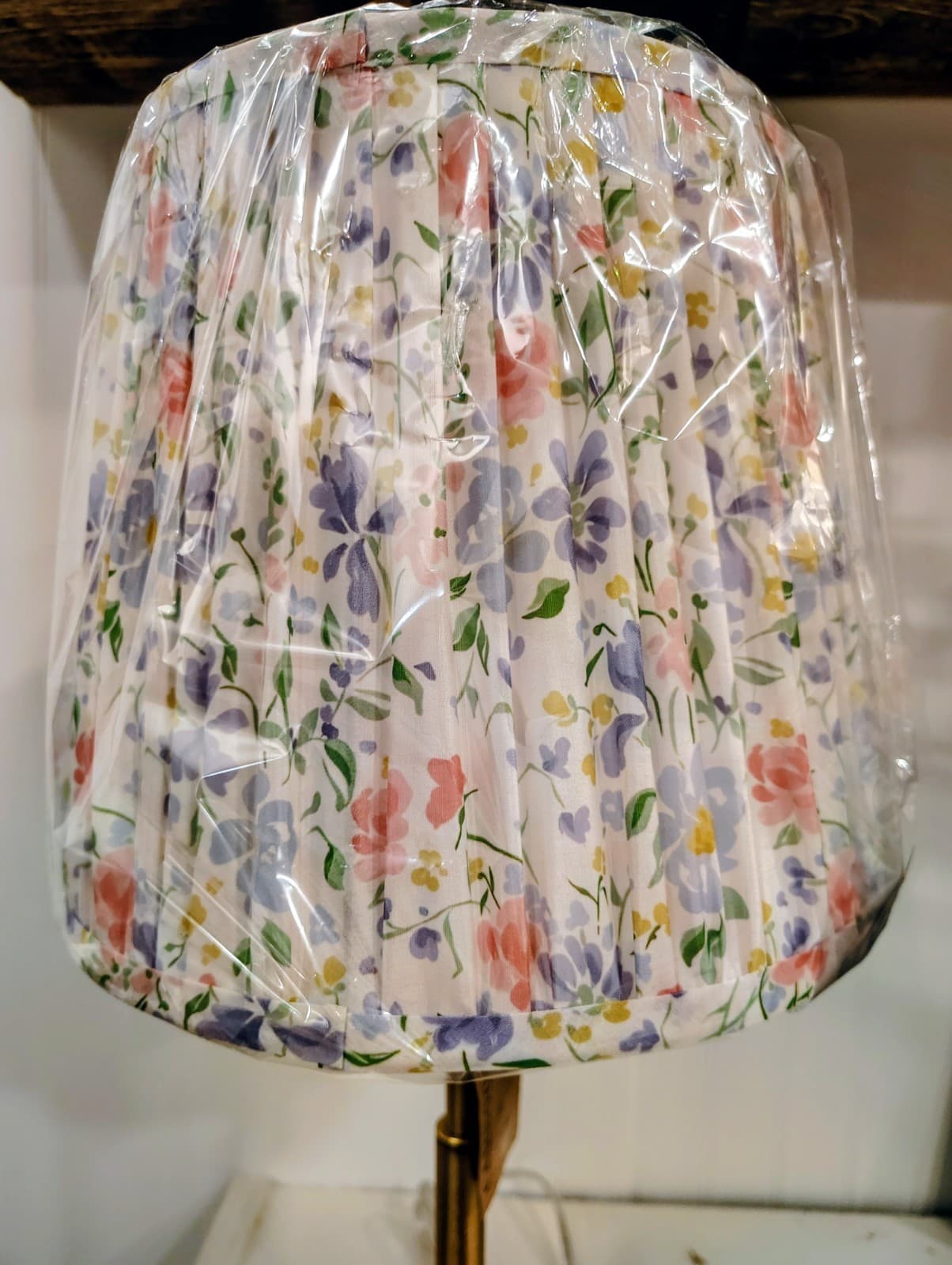 NWT Slender Brass Toned Metal Lamp With Floral Shade, Cambodia - Thumbnail 18