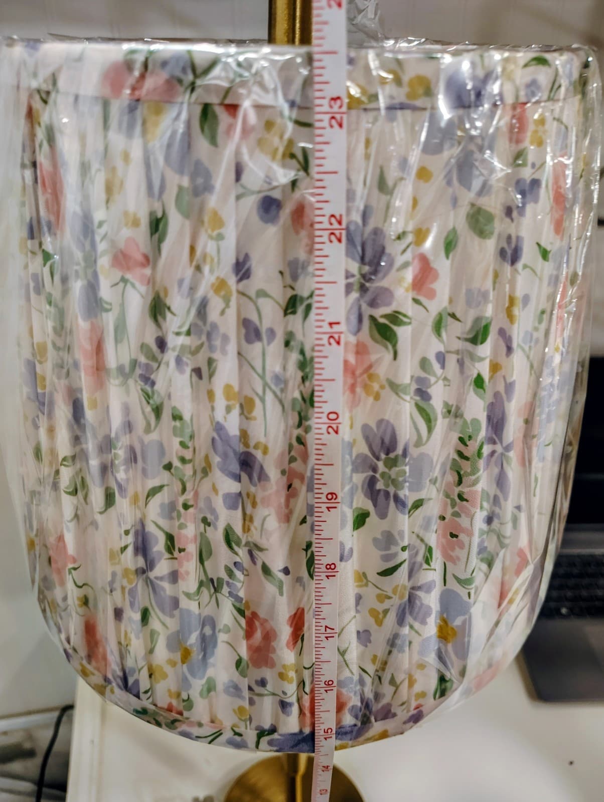 NWT Slender Brass Toned Metal Lamp With Floral Shade, Cambodia - Thumbnail 9