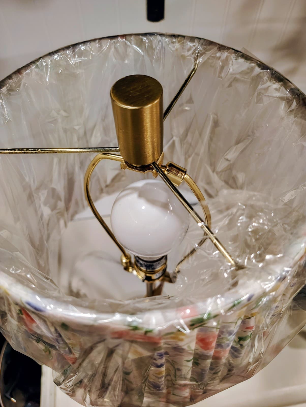NWT Slender Brass Toned Metal Lamp With Floral Shade, Cambodia - Thumbnail 14