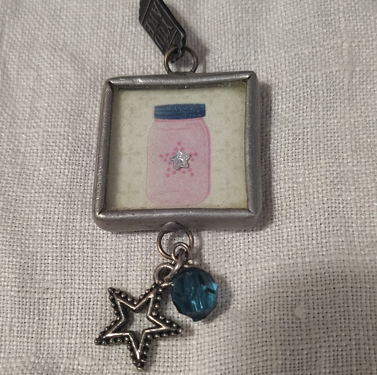Inspirational Square Star Glass Pendant Charm with Blue Crystal, Silver - Thumbnail 4