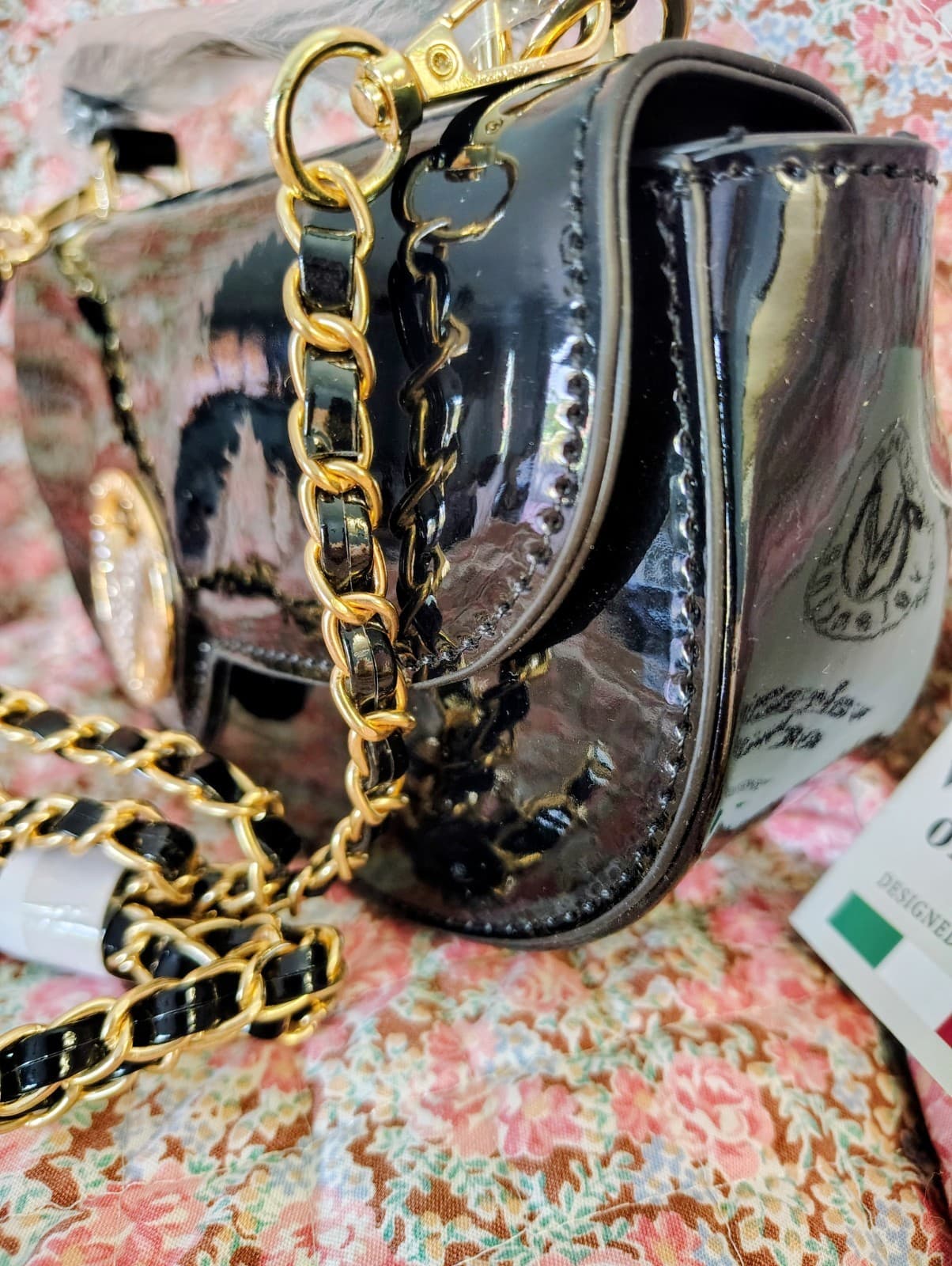 Valentino Orlandi black Formal Vegan Leather Bag With Gold Chain NWT MSRP 210.00 - Thumbnail 5