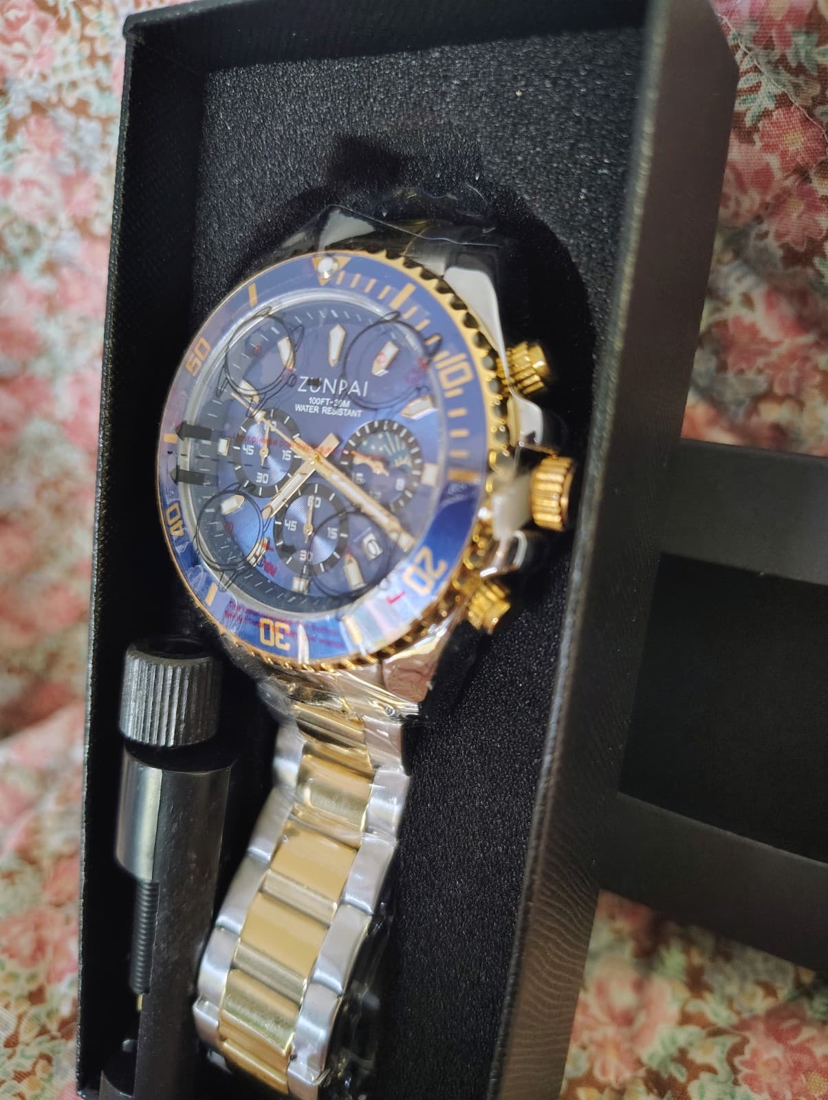 NWT Zunpai Men's Silver Blue Chronograph Watch - Thumbnail 5