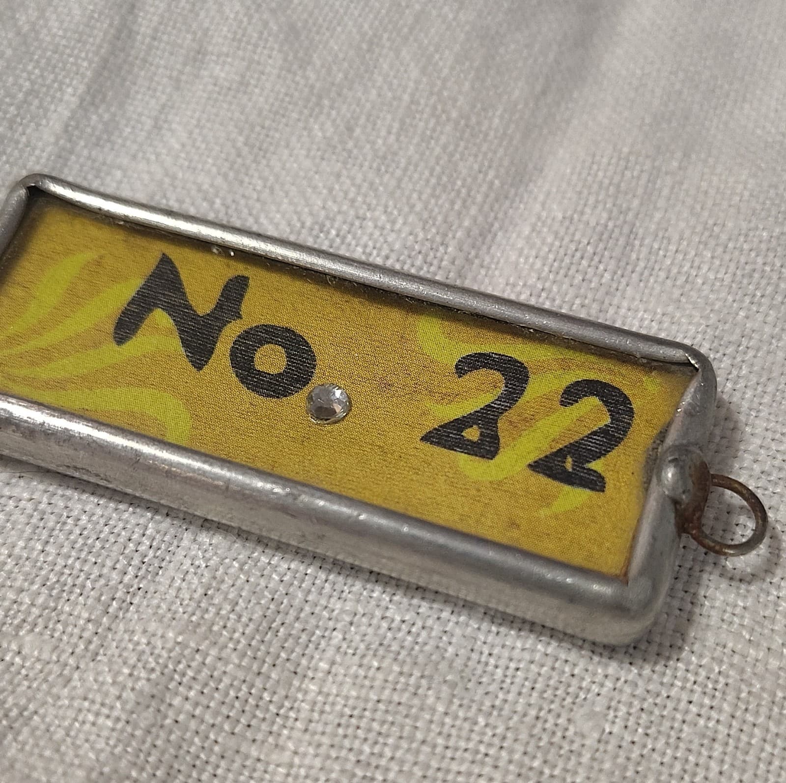 Rectangle Vintage Telephone Charm Pendant Yellow Silver Paper Metal Handcrafted - Thumbnail 2