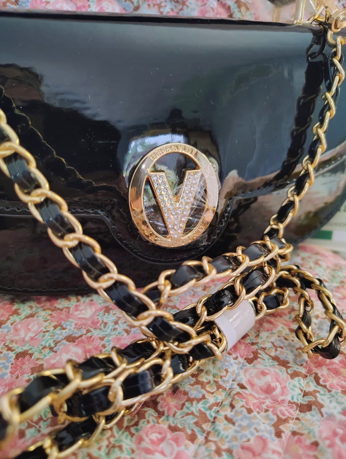 Valentino Orlandi black Formal Vegan Leather Bag With Gold Chain NWT MSRP 210.00 - Thumbnail 4