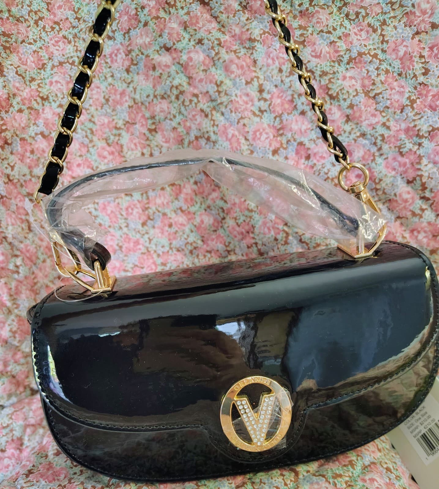 Valentino Orlandi black Formal Vegan Leather Bag With Gold Chain NWT MSRP 210.00 - Thumbnail 13
