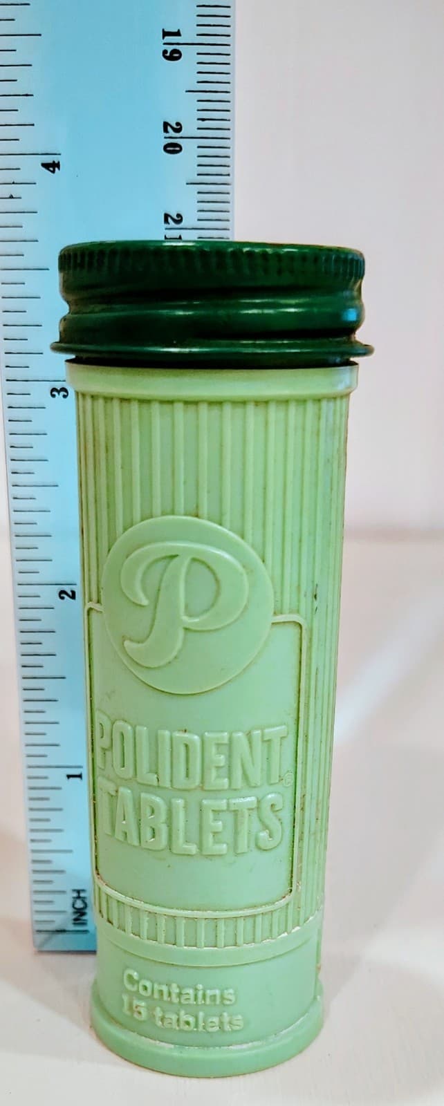 Vintage 1950's Green Polident Tablet Container Metal Lid - Thumbnail 7