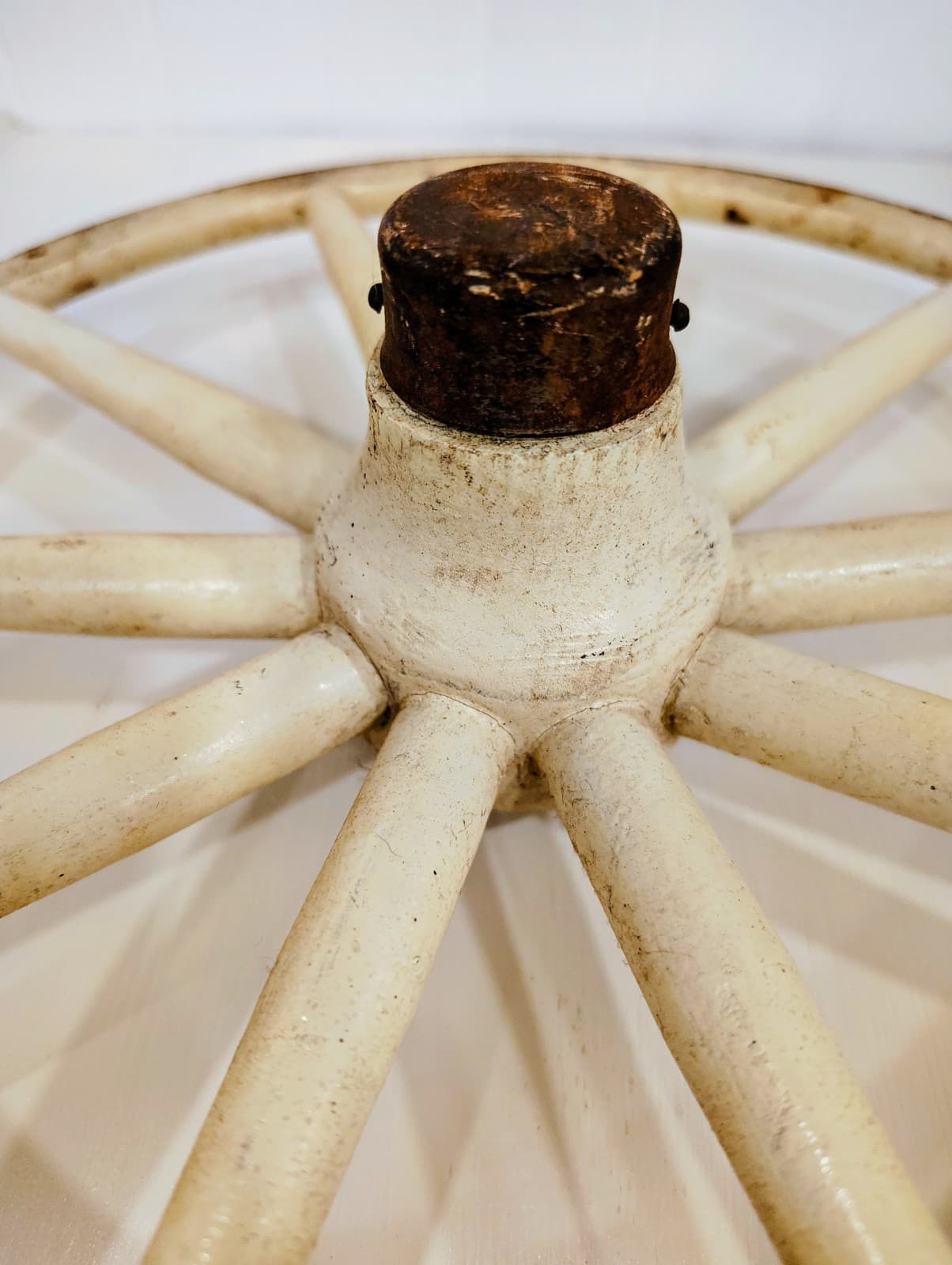 Vintage 1800's 10 Inch Carriage Wheel, Metal, Wood, Rubber Tire - Thumbnail 4