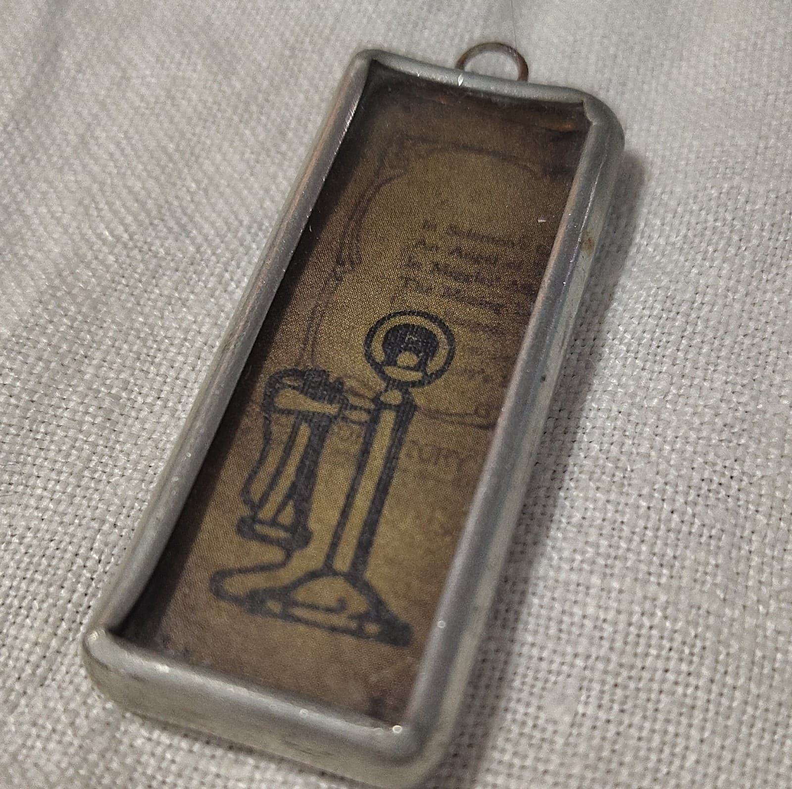 Rectangle Vintage Telephone Charm Pendant Yellow Silver Paper Metal Handcrafted - Thumbnail 4