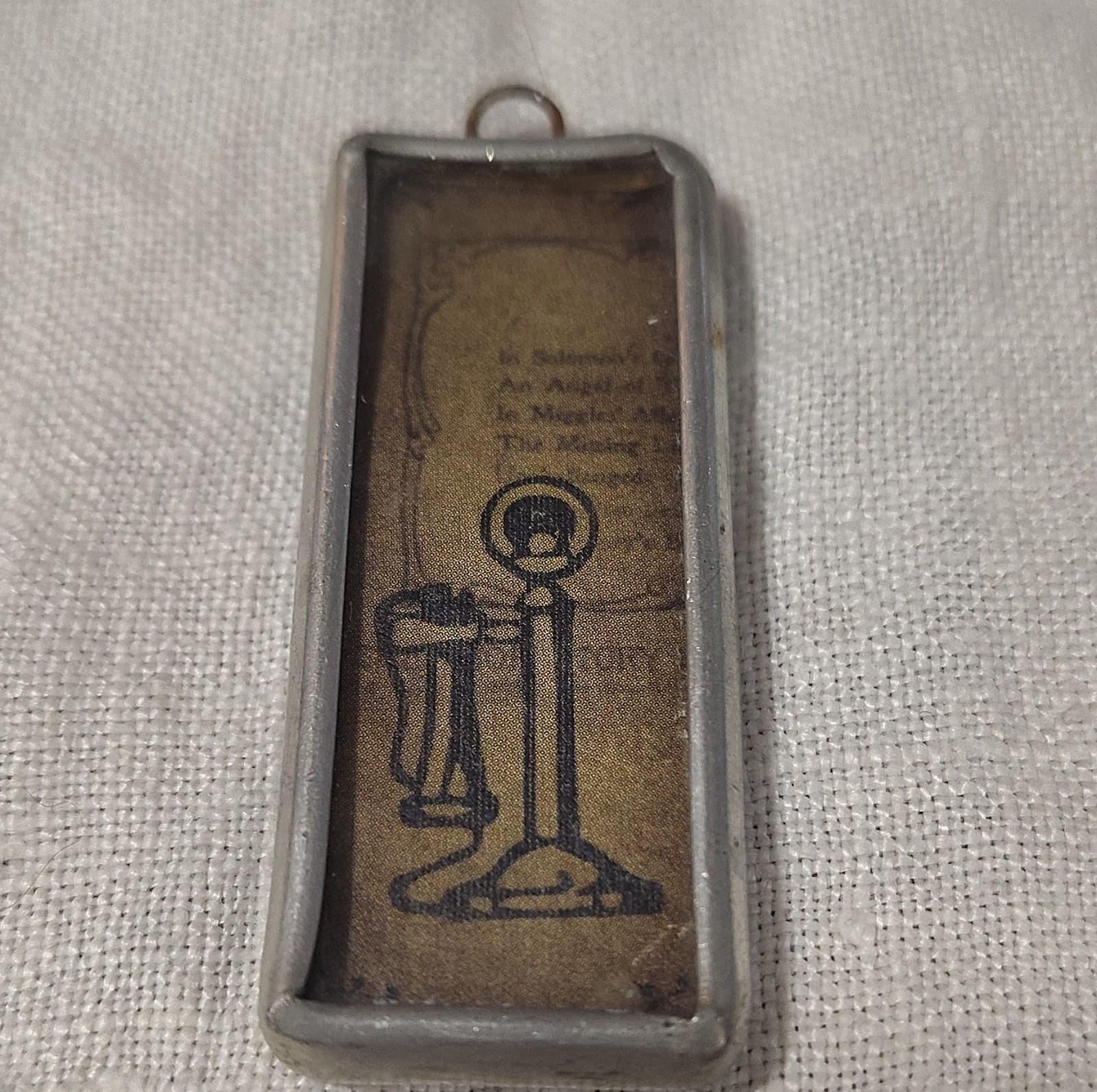 Rectangle Vintage Telephone Charm Pendant Yellow Silver Paper Metal Handcrafted - Thumbnail 3
