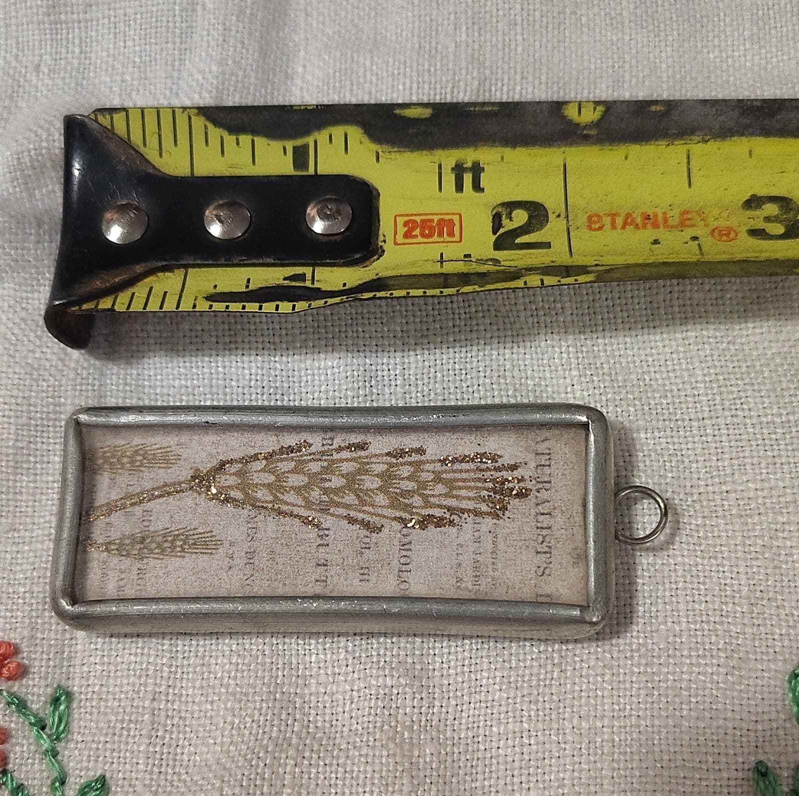Handcrafted Rectangular Nature Charm Pendant Glitter Paper Metal Gold Silver - Thumbnail 7