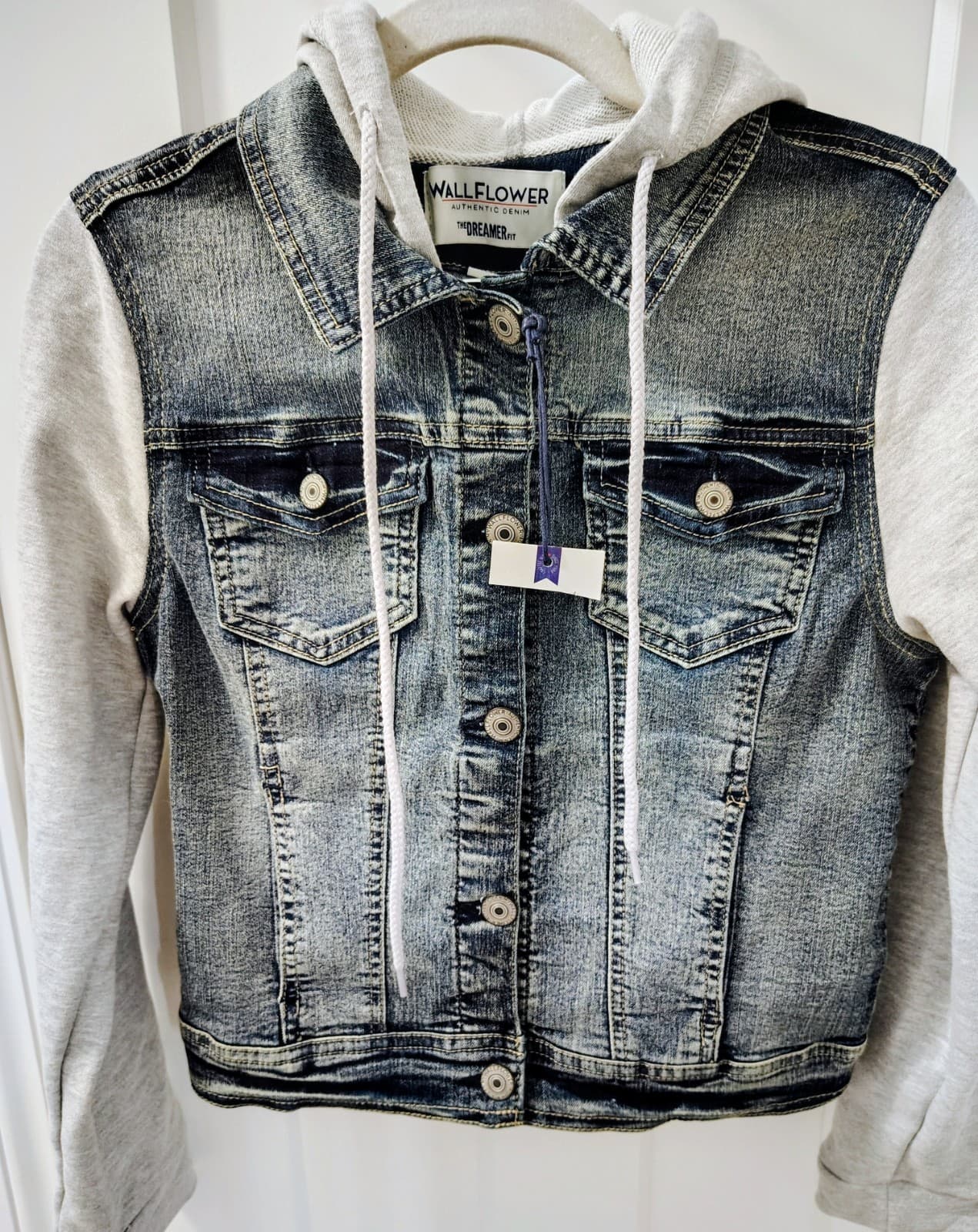 NWT Wallflower "The Dreamer" brand denim jacket with Hoodie, Small