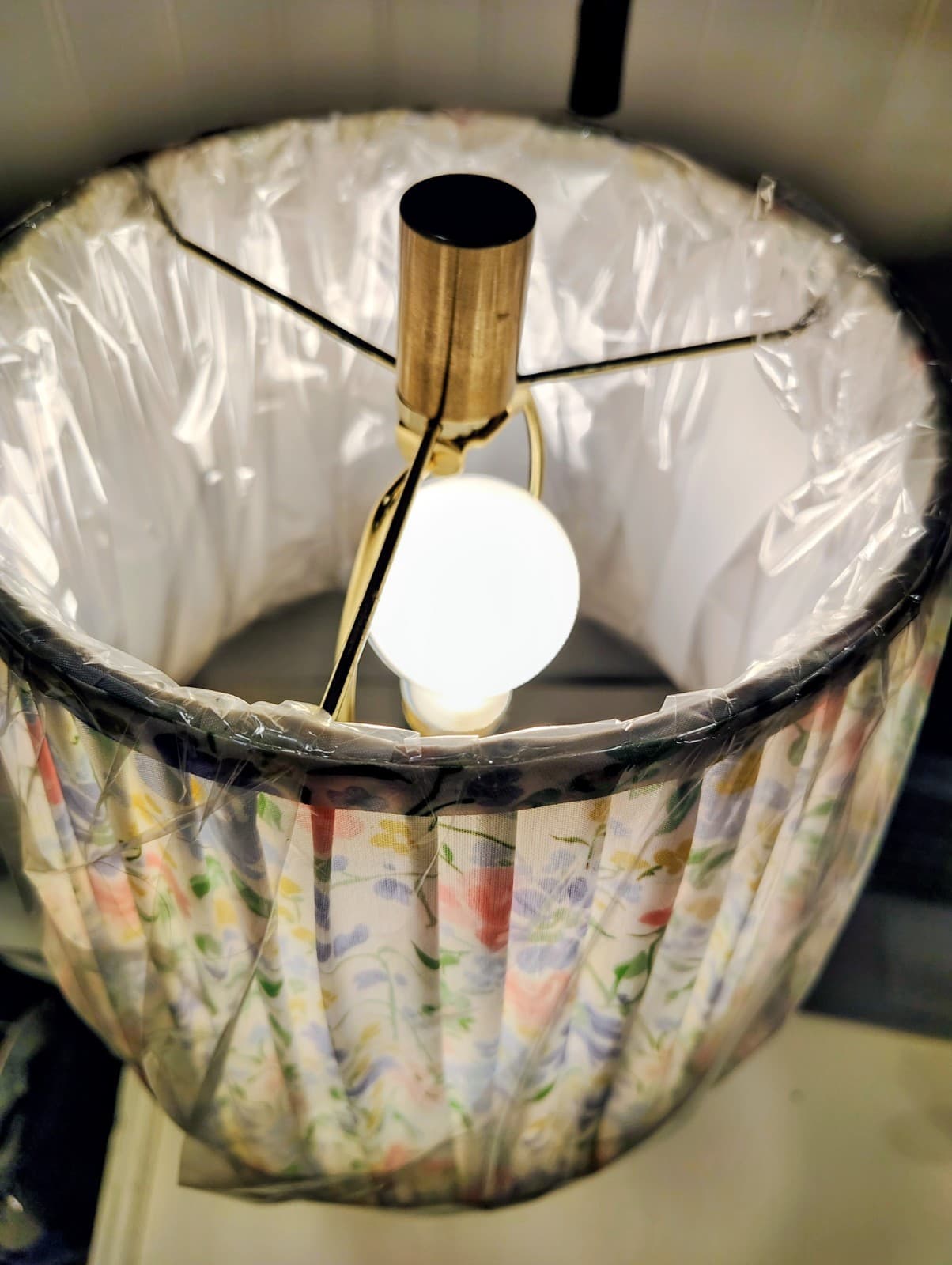 NWT Slender Brass Toned Metal Lamp With Floral Shade, Cambodia - Thumbnail 6