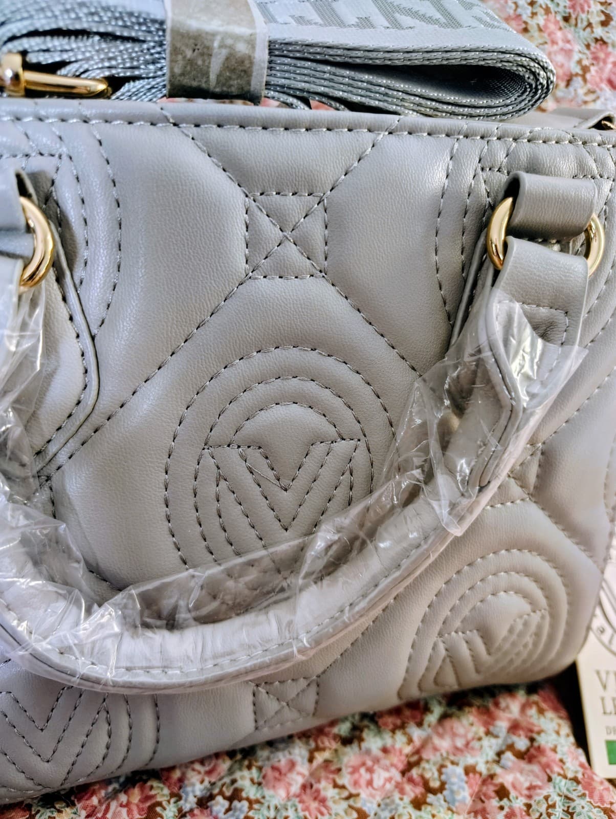 NWT Valentino Orlandi handbag Gray Quilted vegan Leather Handle Crossbody $259 - Thumbnail 2