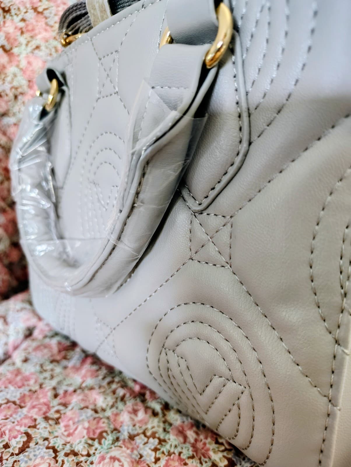 NWT Valentino Orlandi handbag Gray Quilted vegan Leather Handle Crossbody $259 - Thumbnail 4