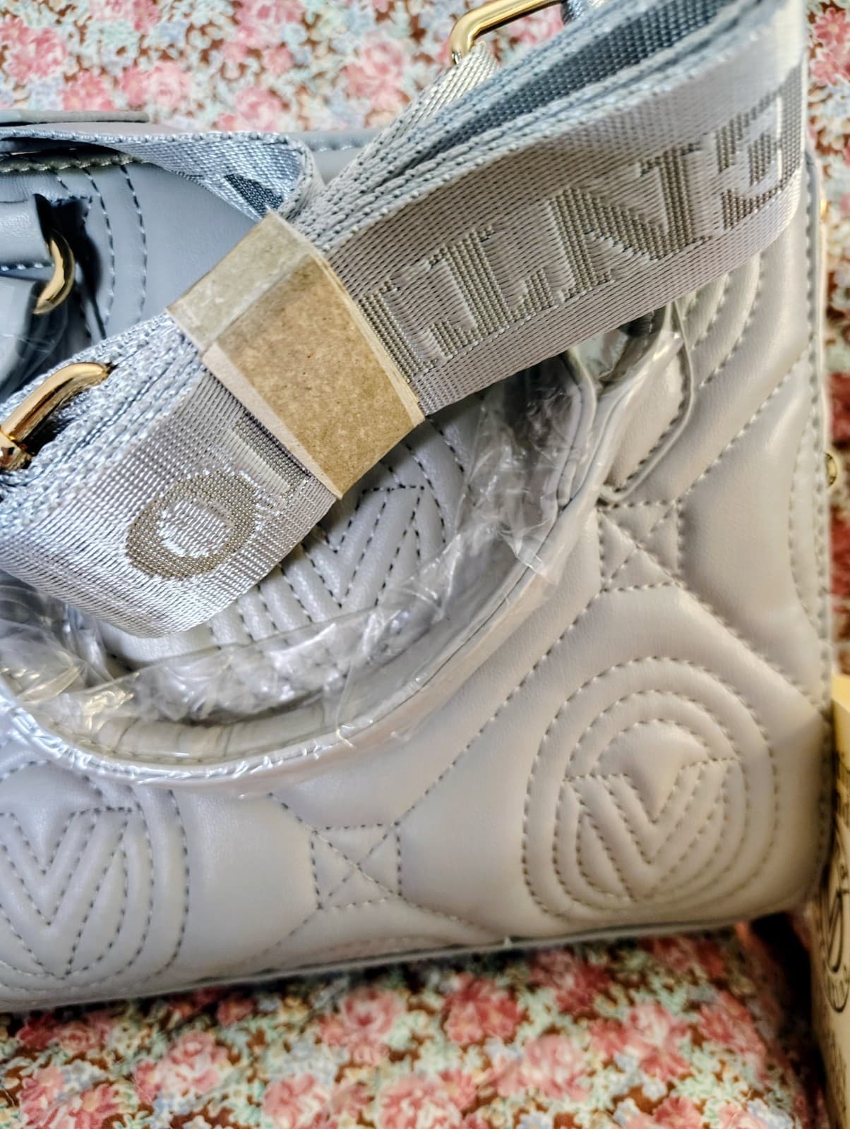 NWT Valentino Orlandi handbag Gray Quilted vegan Leather Handle Crossbody $259 - Thumbnail 5