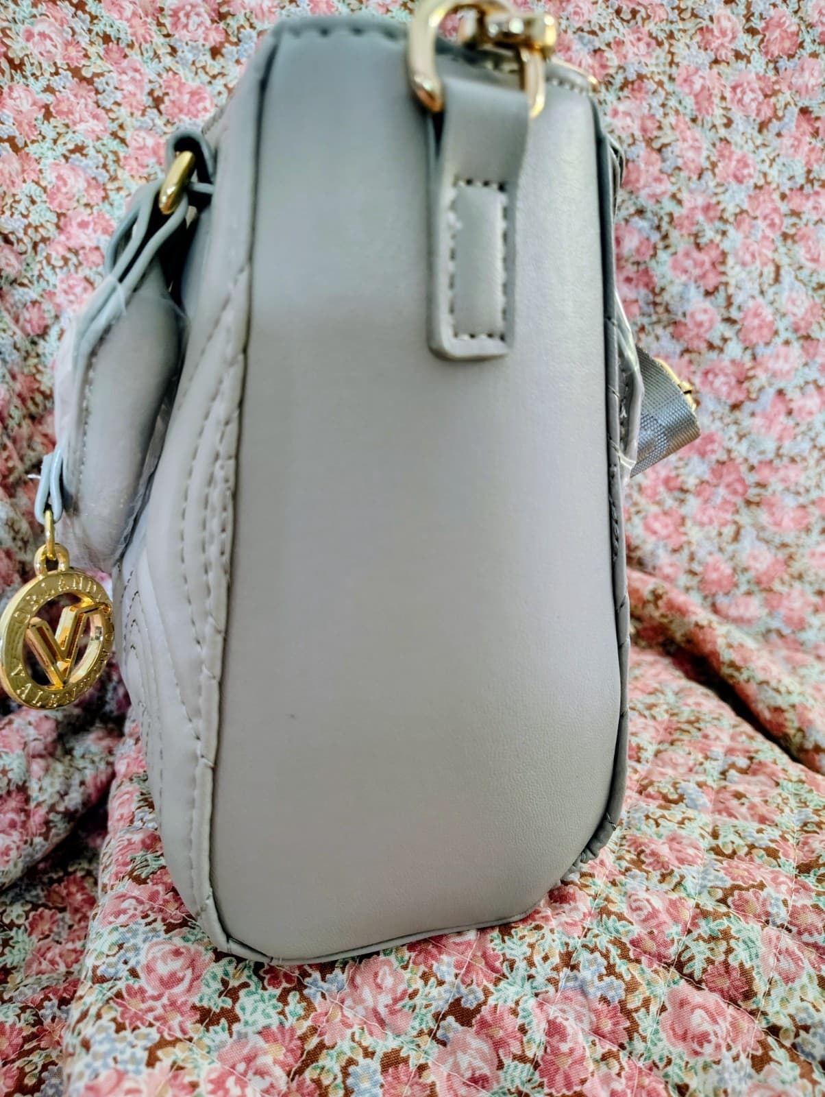 NWT Valentino Orlandi handbag Gray Quilted vegan Leather Handle Crossbody $259 - Thumbnail 7