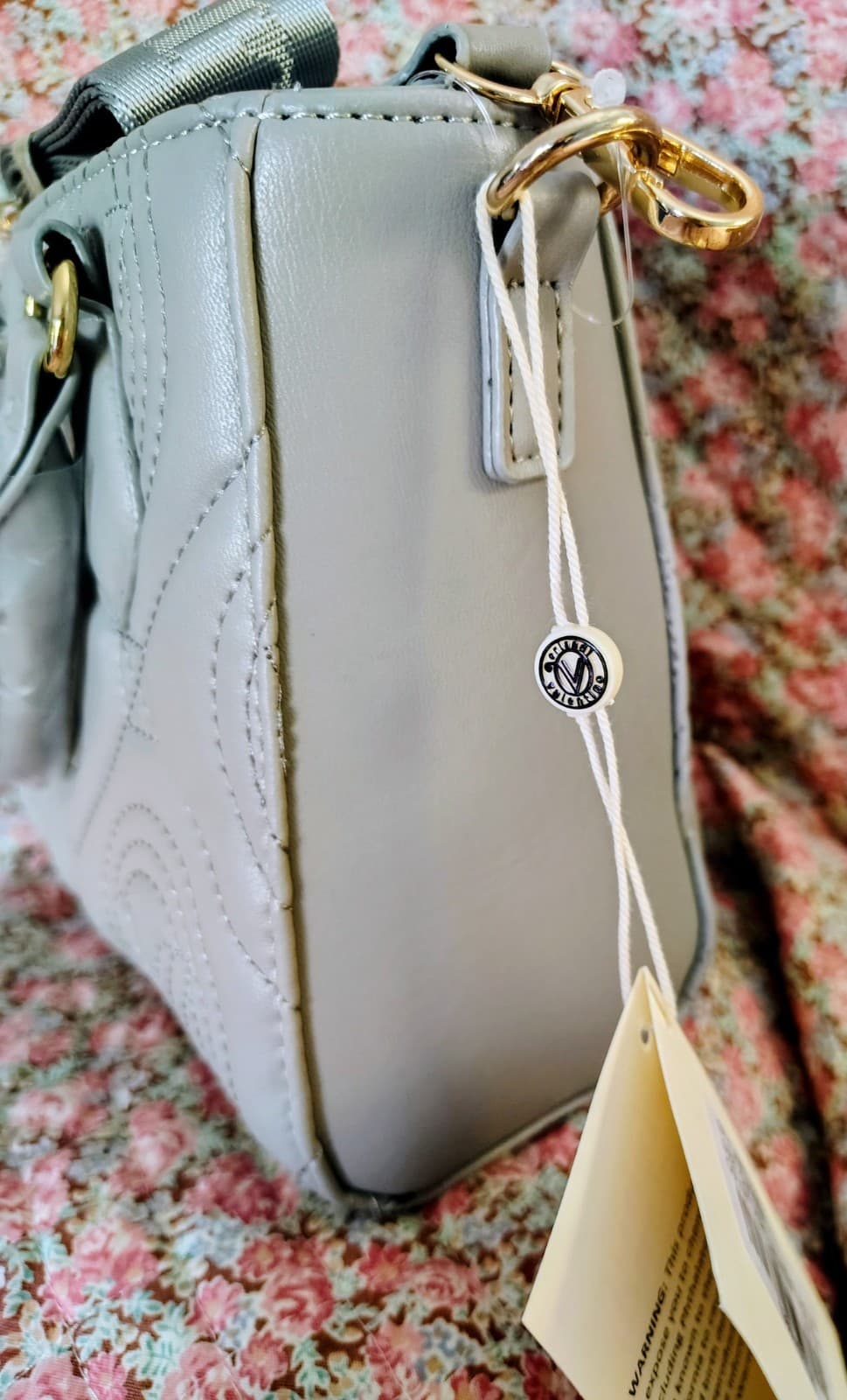 NWT Valentino Orlandi handbag Gray Quilted vegan Leather Handle Crossbody $259 - Thumbnail 3