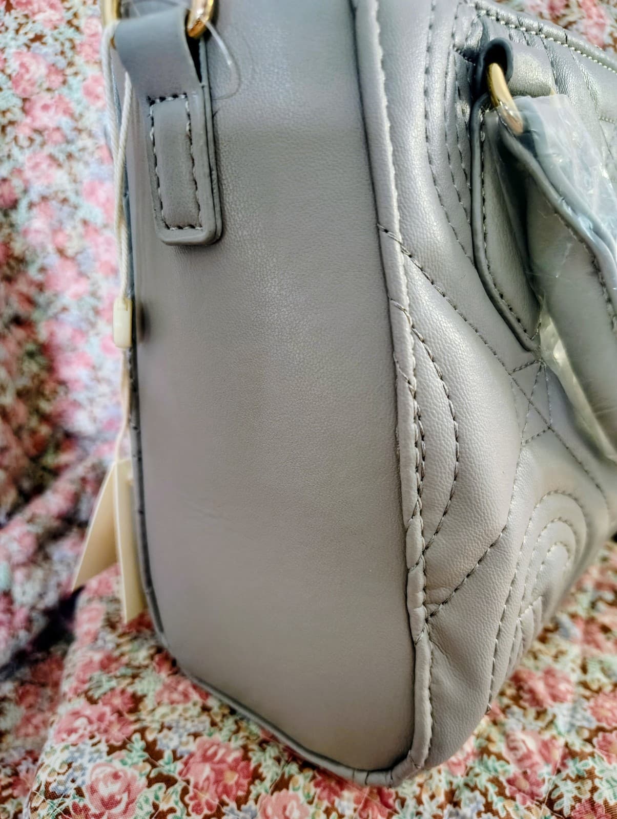 NWT Valentino Orlandi handbag Gray Quilted vegan Leather Handle Crossbody $259 - Thumbnail 10
