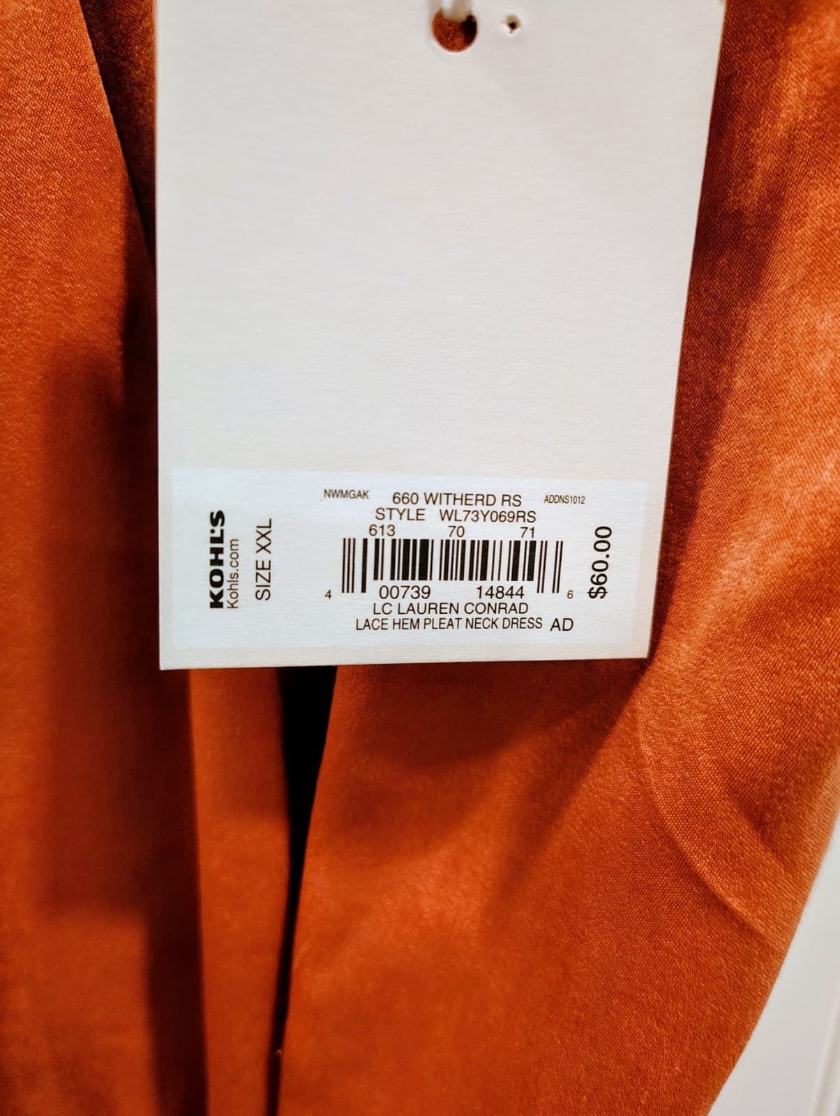 NWT Lauren Conrad Rust Colored Silk Dress, Lace Bottom, Women's XXL, MSRP $60 - Thumbnail 2