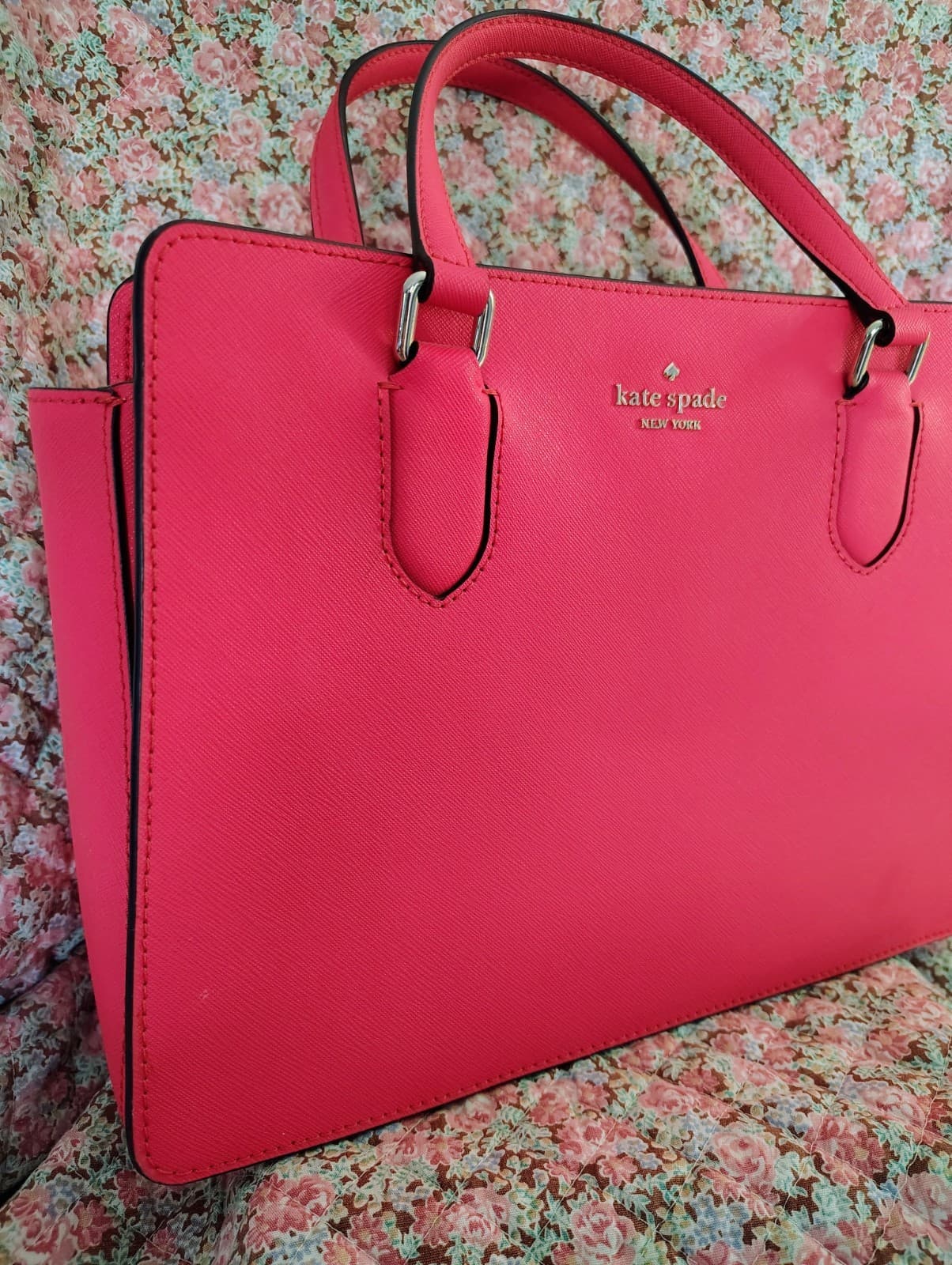 NWT hot pink Kate Spade New York Laurel Way Reese satchel, saffiano leather - Thumbnail 4