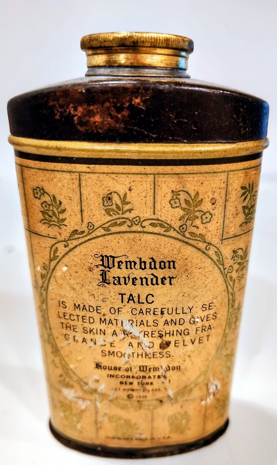 Original 1936 WEMBDON Lavender Talc Powder Tin, House Of Wembdon, Full Tin - Thumbnail 5