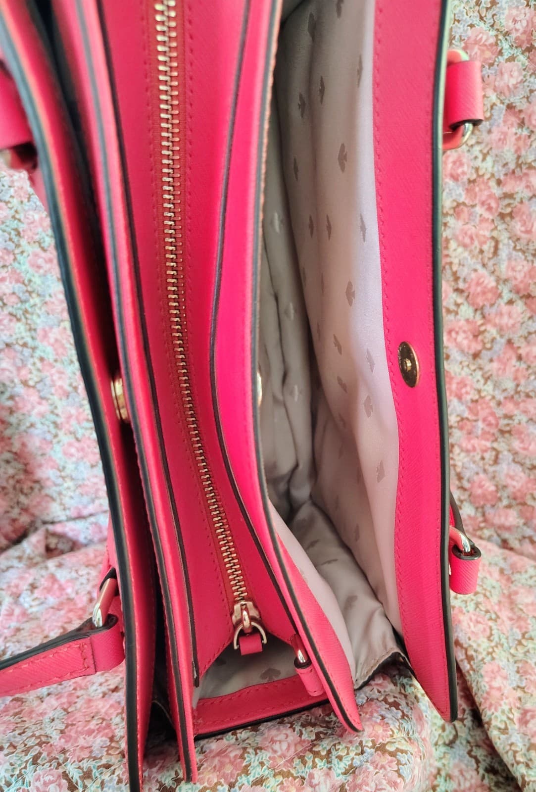 NWT hot pink Kate Spade New York Laurel Way Reese satchel, saffiano leather - Thumbnail 13