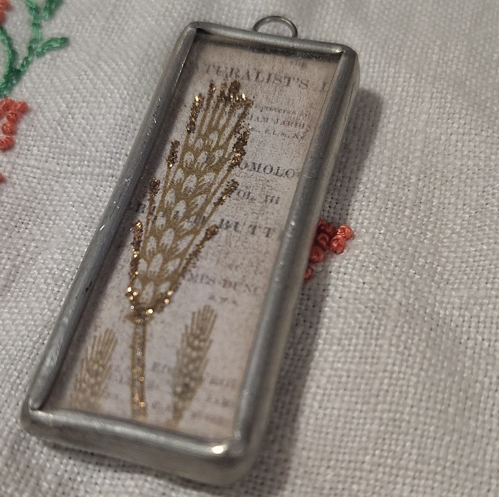 Handcrafted Rectangular Nature Charm Pendant Glitter Paper Metal Gold Silver - Thumbnail 2