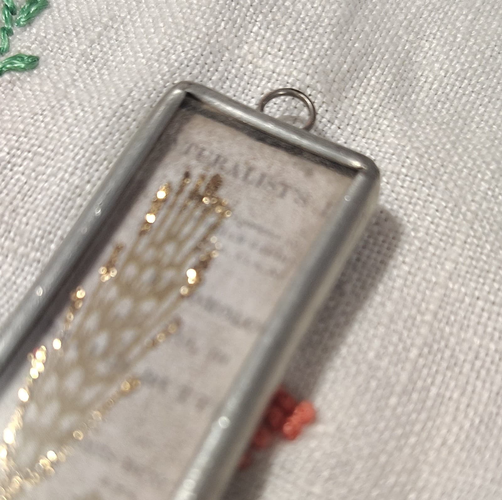 Handcrafted Rectangular Nature Charm Pendant Glitter Paper Metal Gold Silver - Thumbnail 3