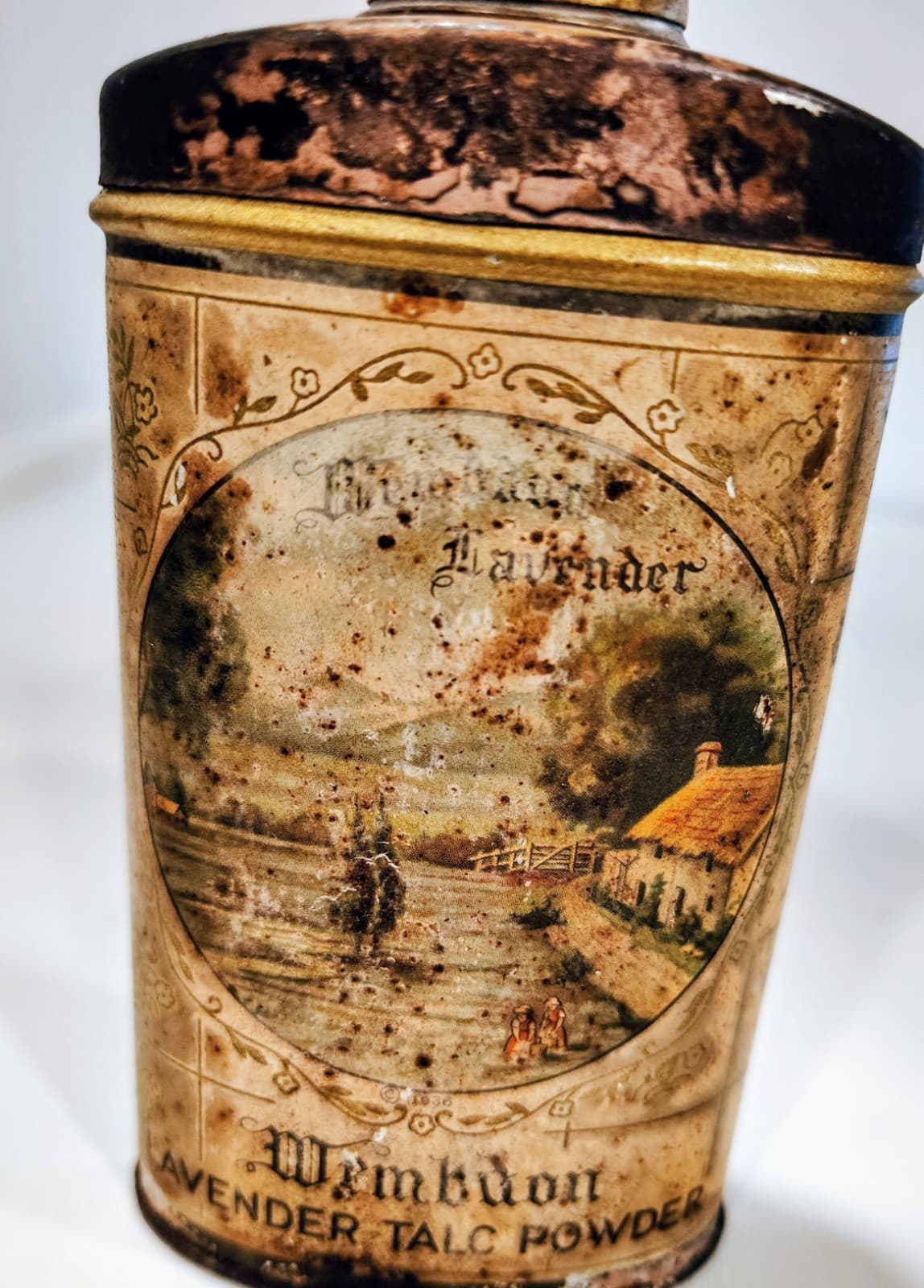 Original 1936 WEMBDON Lavender Talc Powder Tin, House Of Wembdon, Full Tin - Thumbnail 2