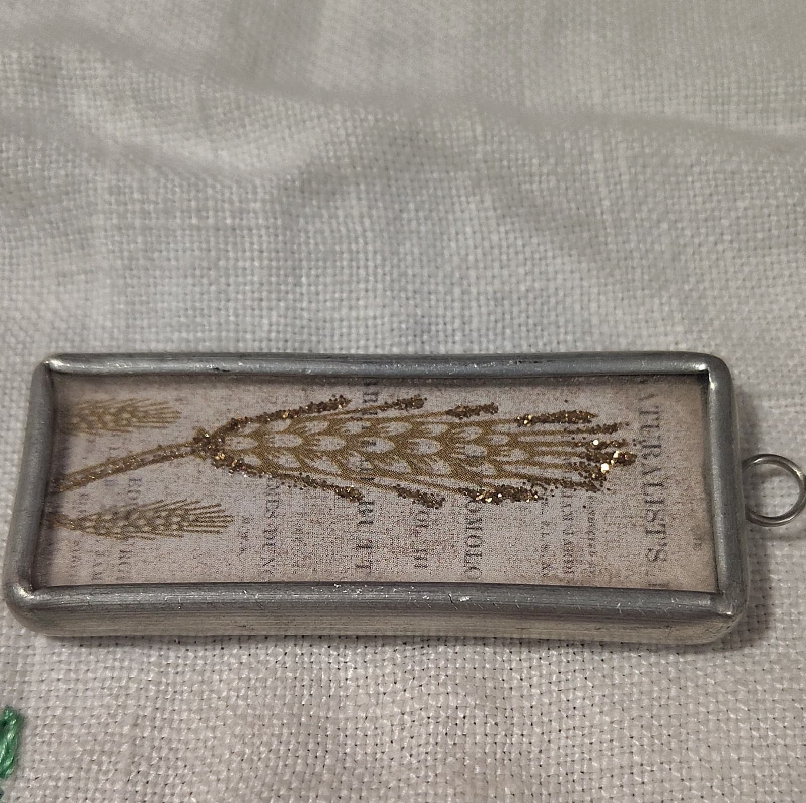 Handcrafted Rectangular Nature Charm Pendant Glitter Paper Metal Gold Silver - Thumbnail 6