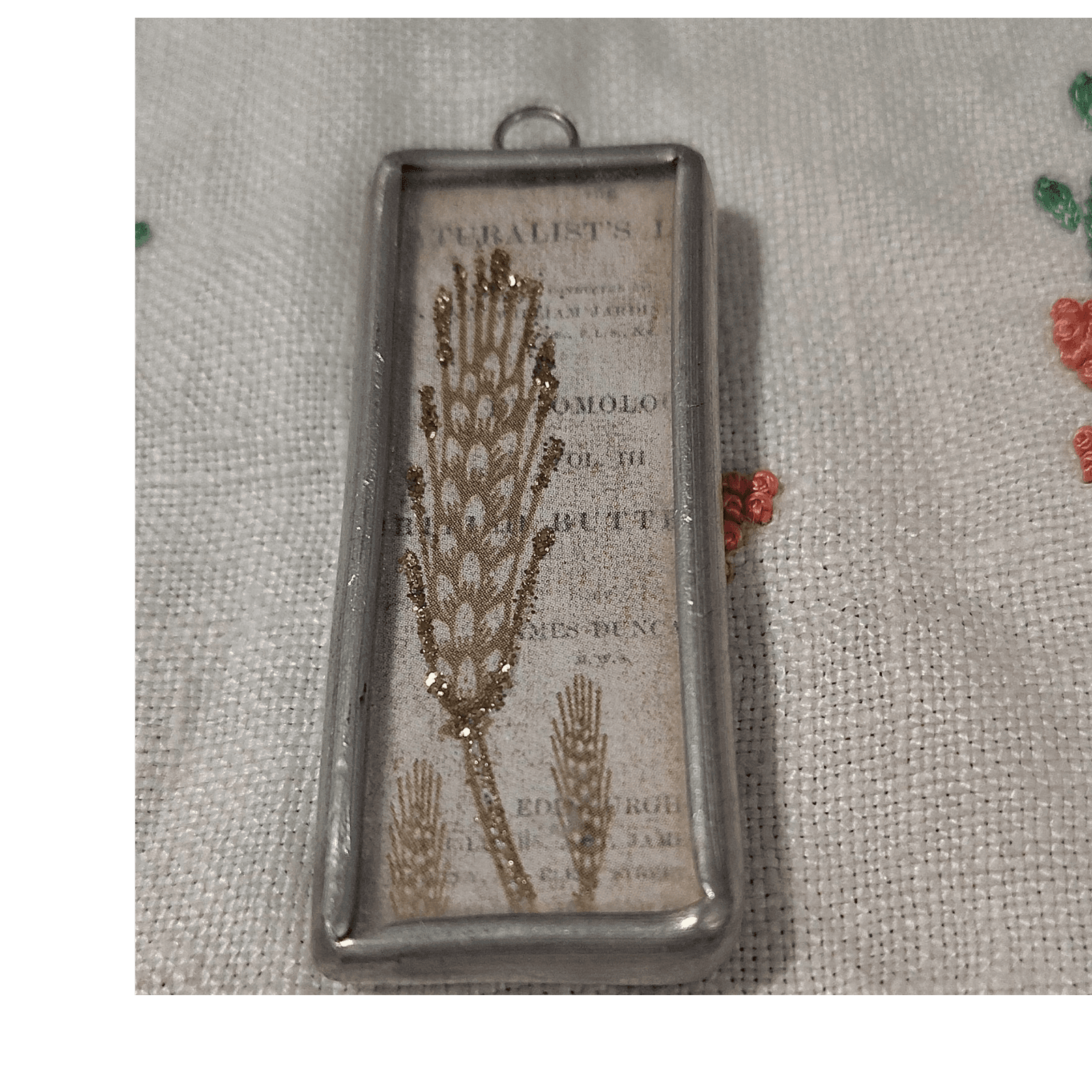 Handcrafted Rectangular Nature Charm Pendant Glitter Paper Metal Gold Silver