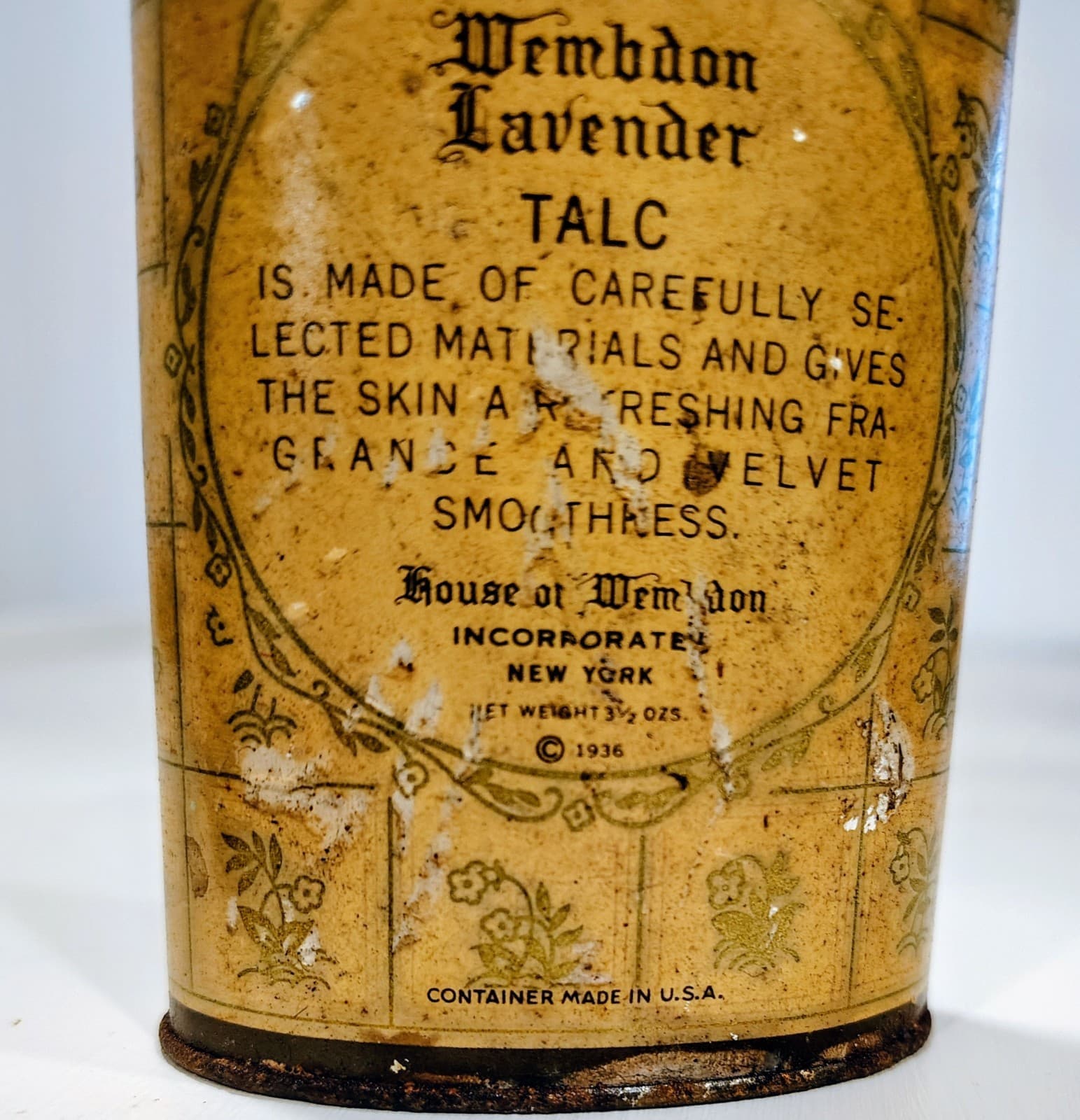 Original 1936 WEMBDON Lavender Talc Powder Tin, House Of Wembdon, Full Tin - Thumbnail 9