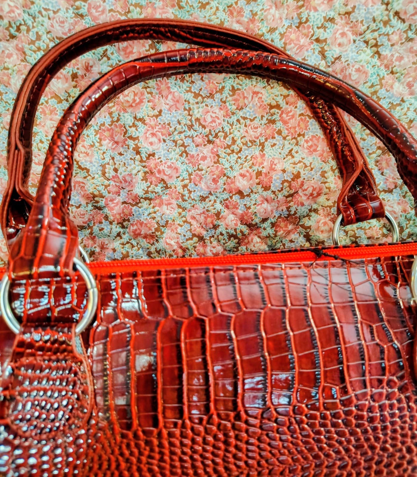 NWOT Insulated Wine Purse – Red Croc Faux Leather Cooler Tote Bag - Thumbnail 8