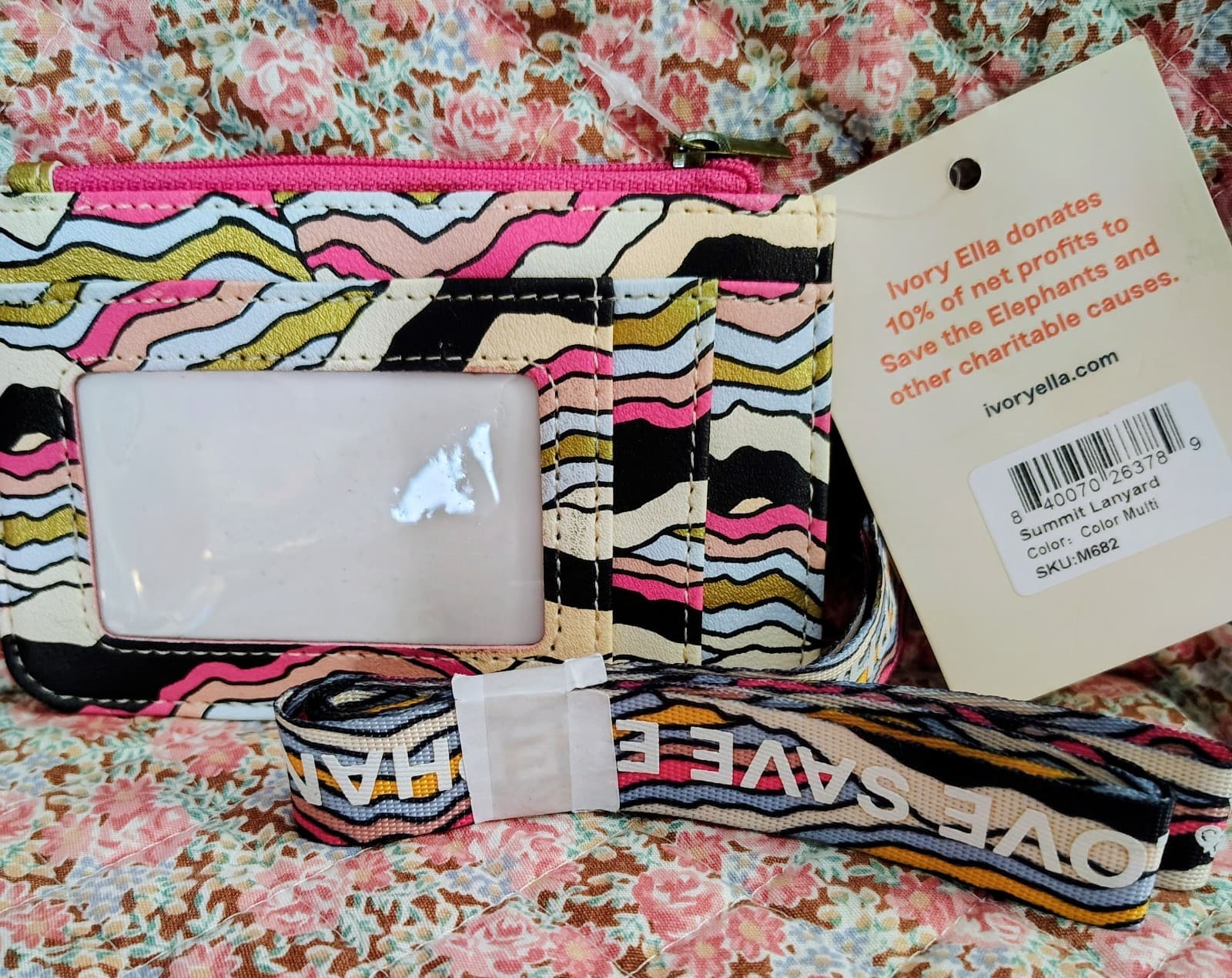 NWT Ivory Ella Multicolor Abstract ID Card Holder with Lanyard