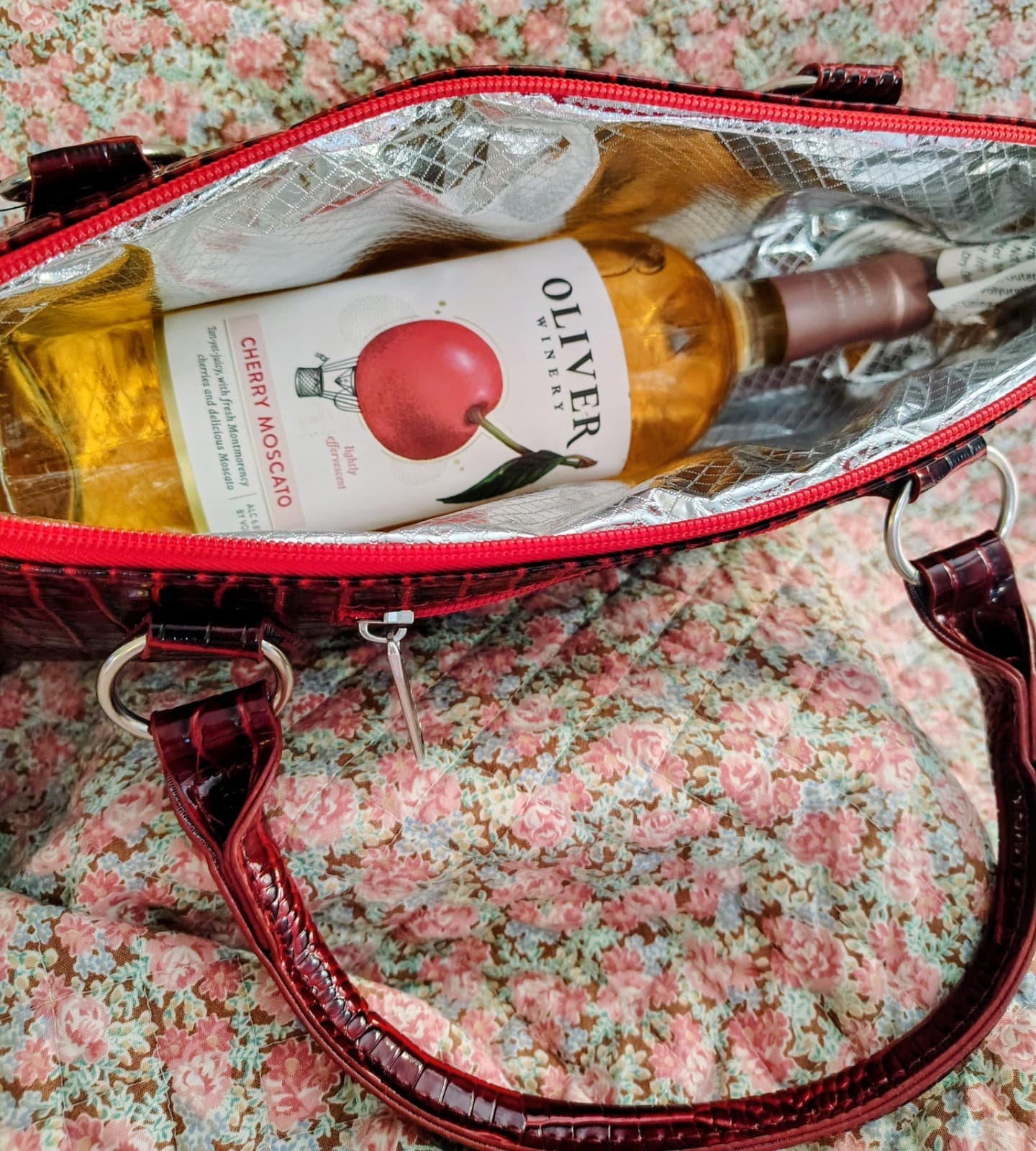 NWOT Insulated Wine Purse – Red Croc Faux Leather Cooler Tote Bag - Thumbnail 10