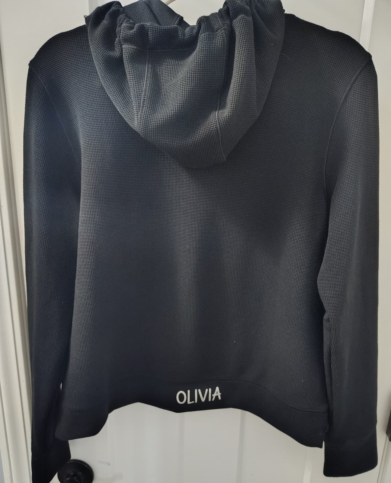 DKNY tech waffle hoodie in black size extra-small, NWT, Faith Over Fear, Olivia - Thumbnail 10