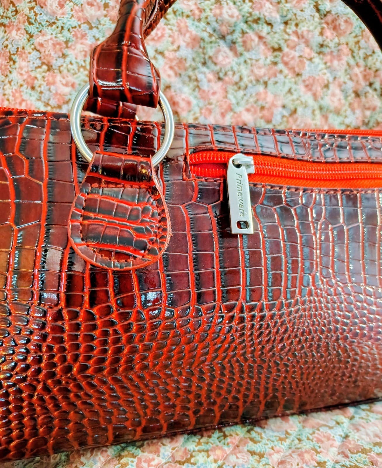 NWOT Insulated Wine Purse – Red Croc Faux Leather Cooler Tote Bag - Thumbnail 2