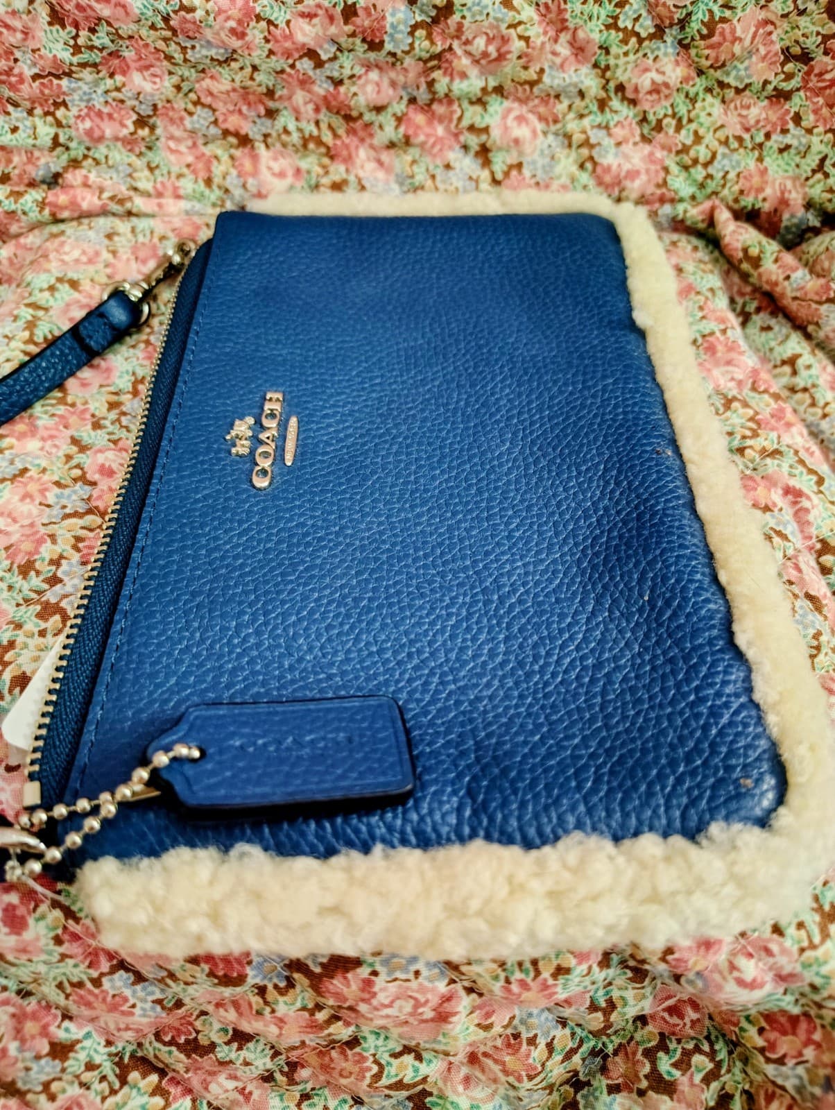 Coach blue pebbled leather wristlet Clutch NWT - Thumbnail 6
