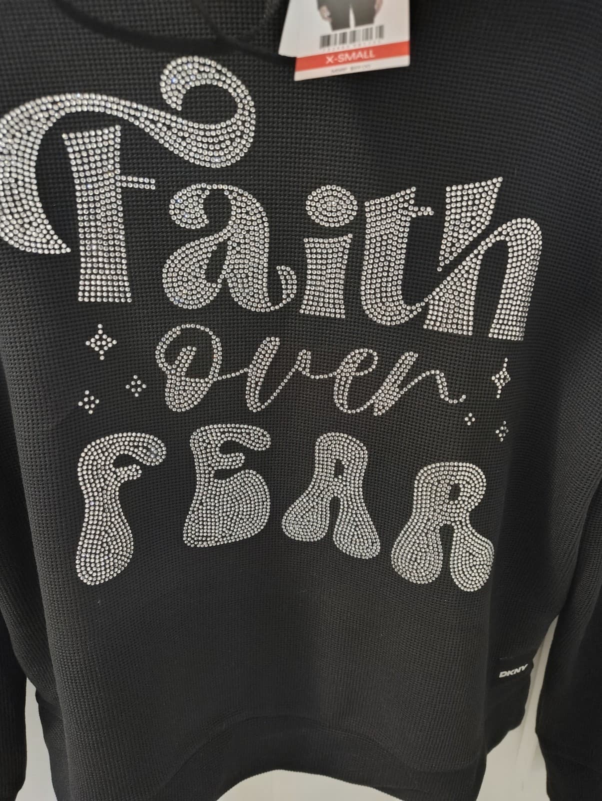 DKNY tech waffle hoodie in black size extra-small, NWT, Faith Over Fear, Olivia - Thumbnail 2