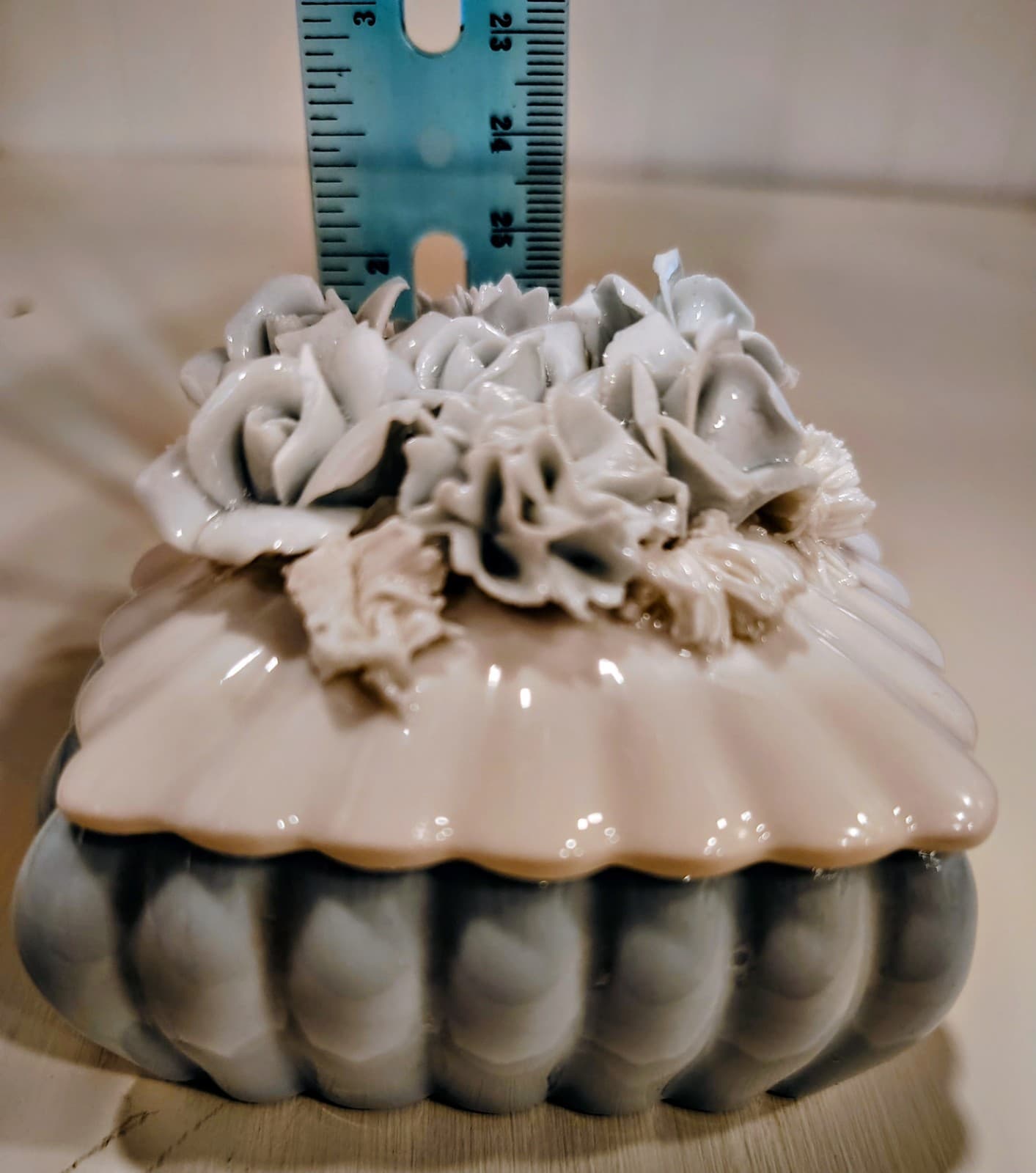 Vintage Japan Blue White Porcelain Floral Trinket Box - Thumbnail 12