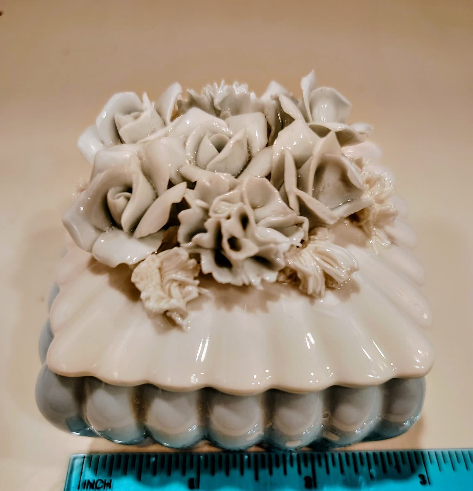 Vintage Japan Blue White Porcelain Floral Trinket Box - Thumbnail 11