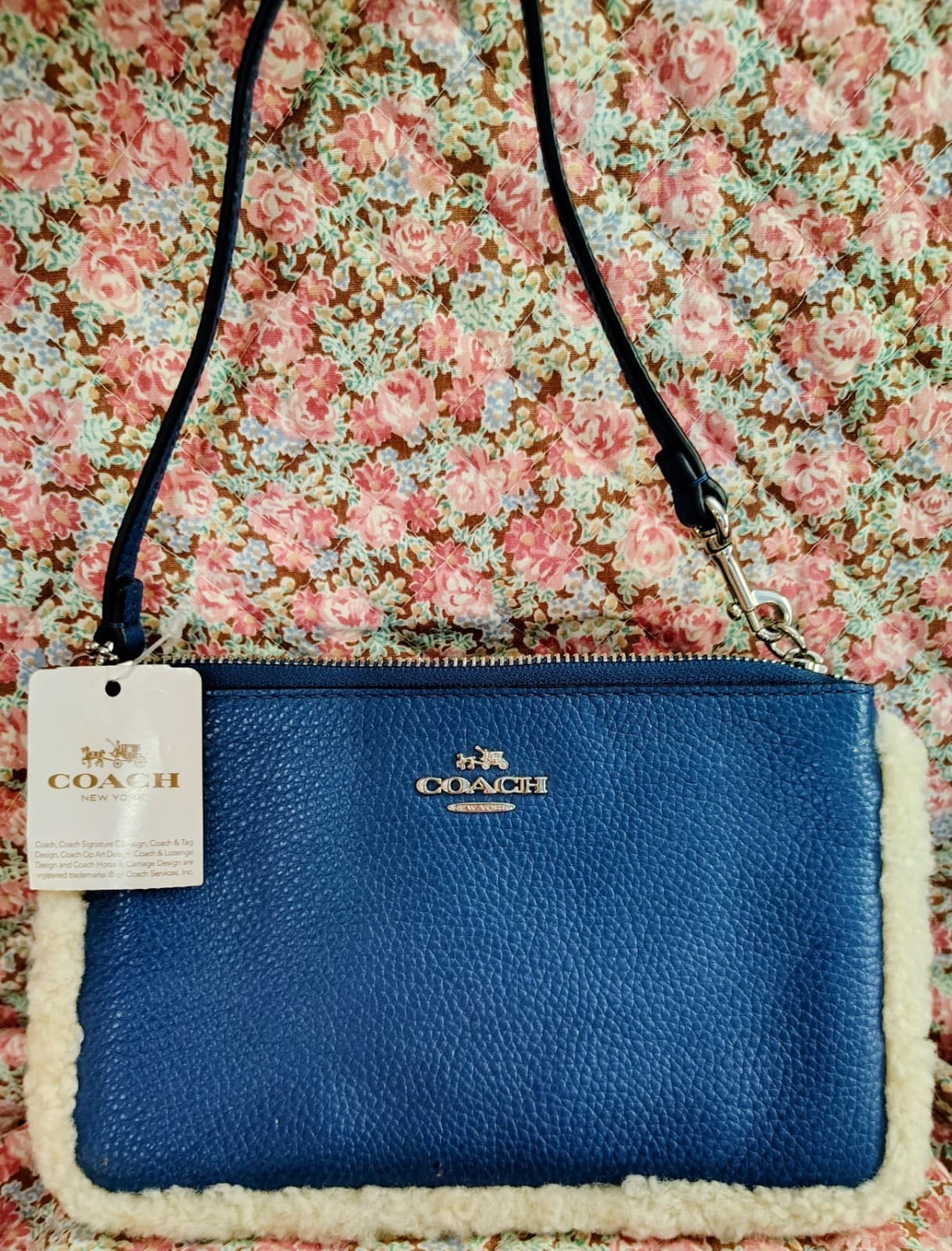 Coach blue pebbled leather wristlet Clutch NWT - Thumbnail 12