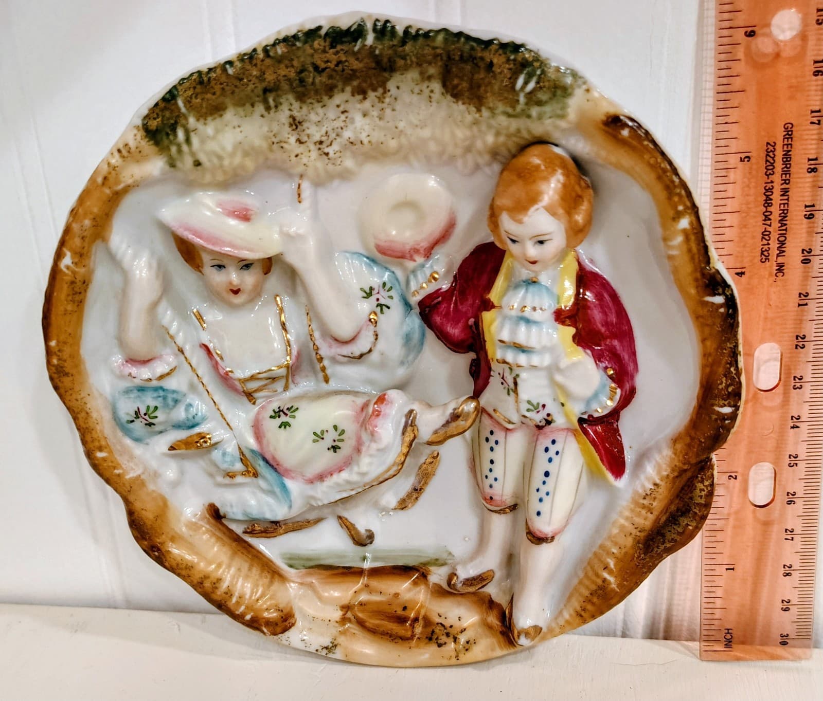 Vintage BETSON Regency Wall Plaque Bisque Courting Couple on a Swing Japan EUC - Thumbnail 9