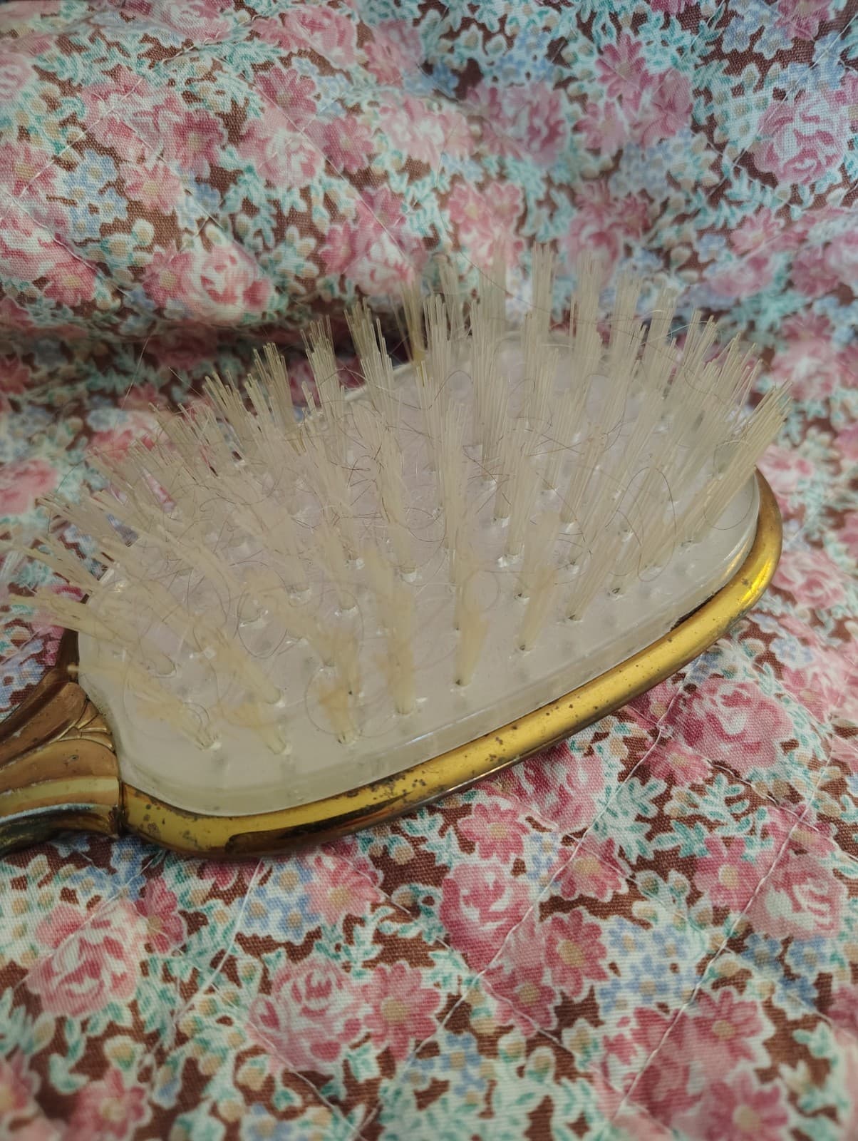Vintage Gold Tone Floral Vanity Hair Brush Ornate Handle Metal Boudoir Decor - Thumbnail 8
