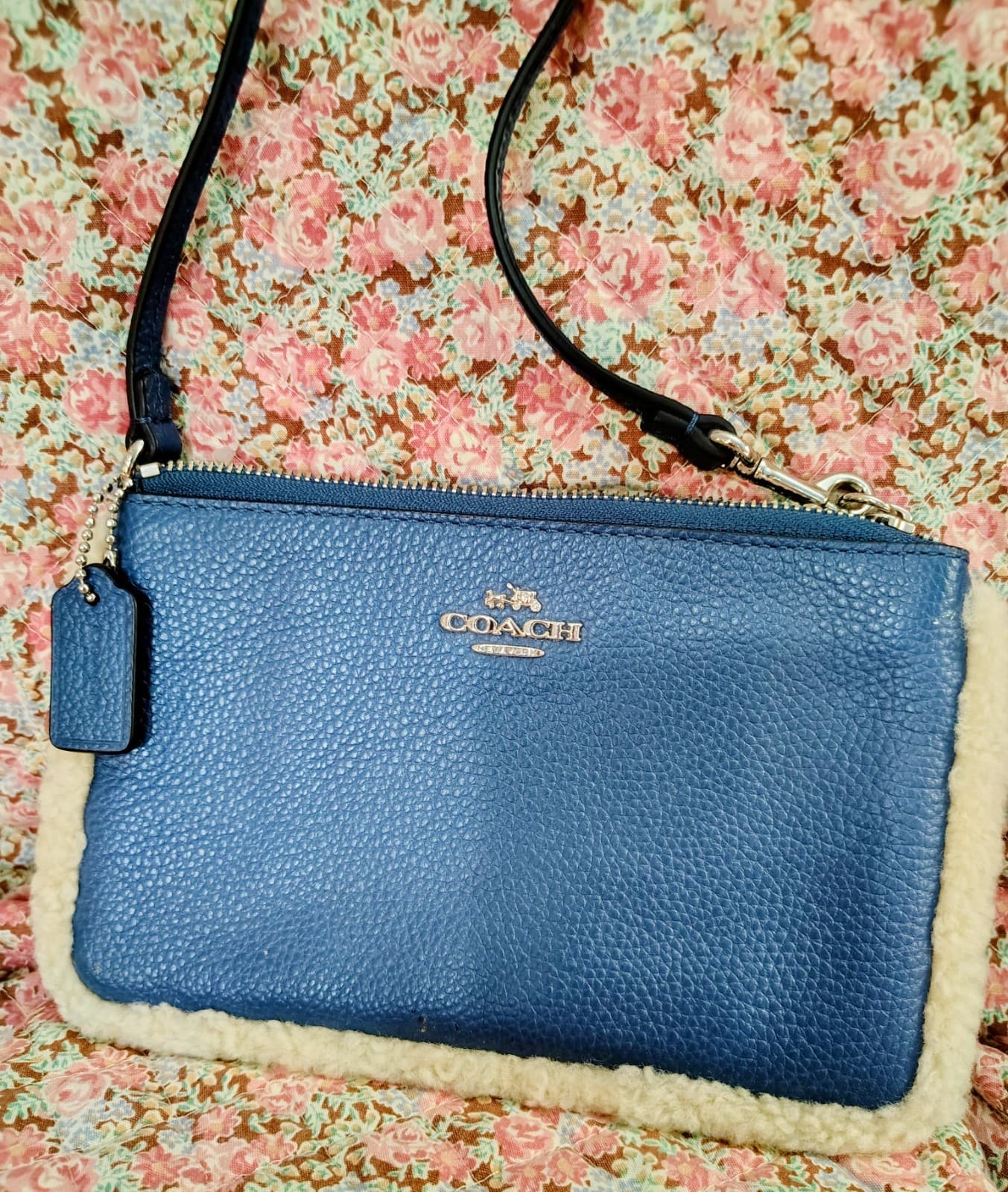 Coach blue pebbled leather wristlet Clutch NWT