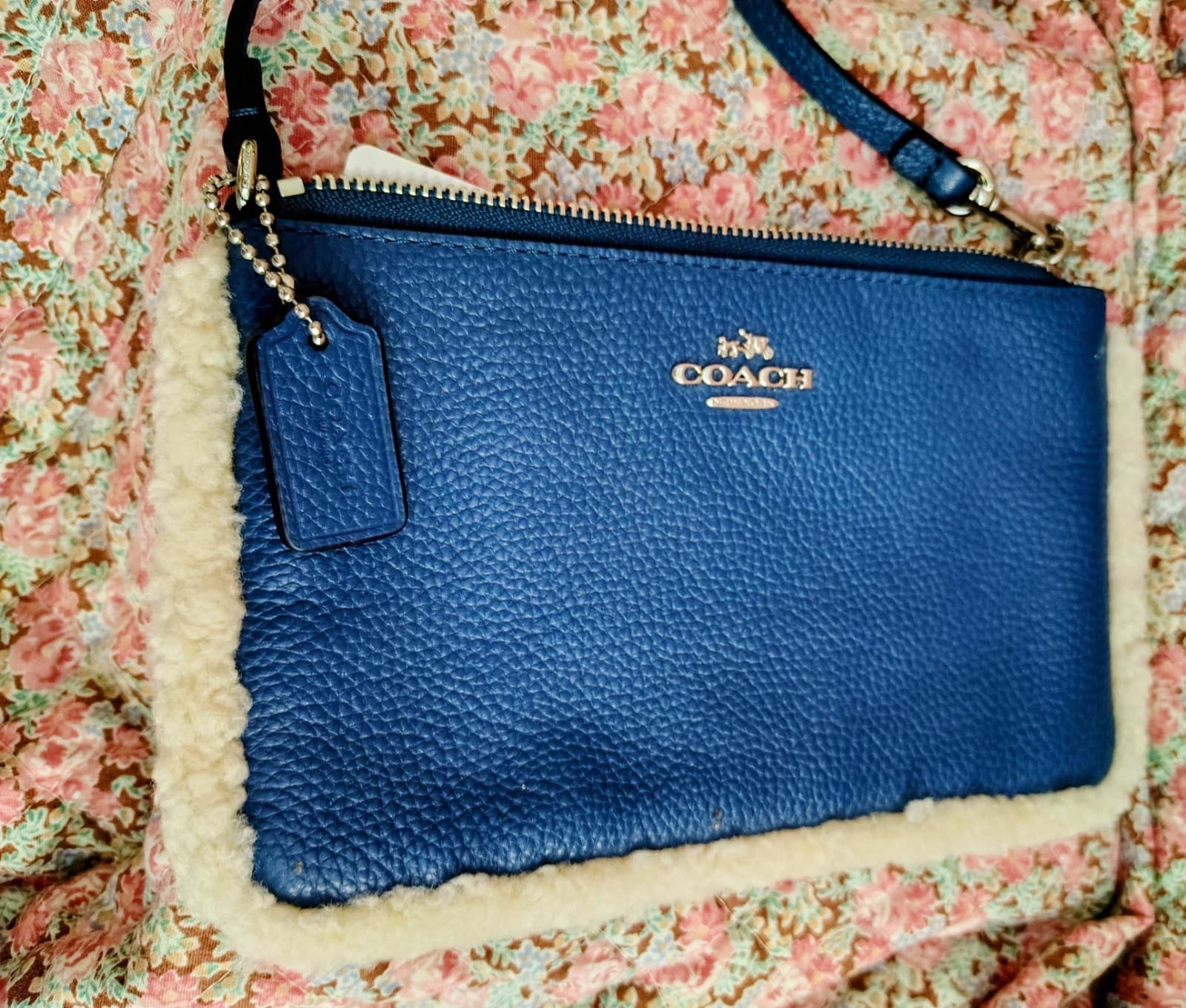 Coach blue pebbled leather wristlet Clutch NWT - Thumbnail 7
